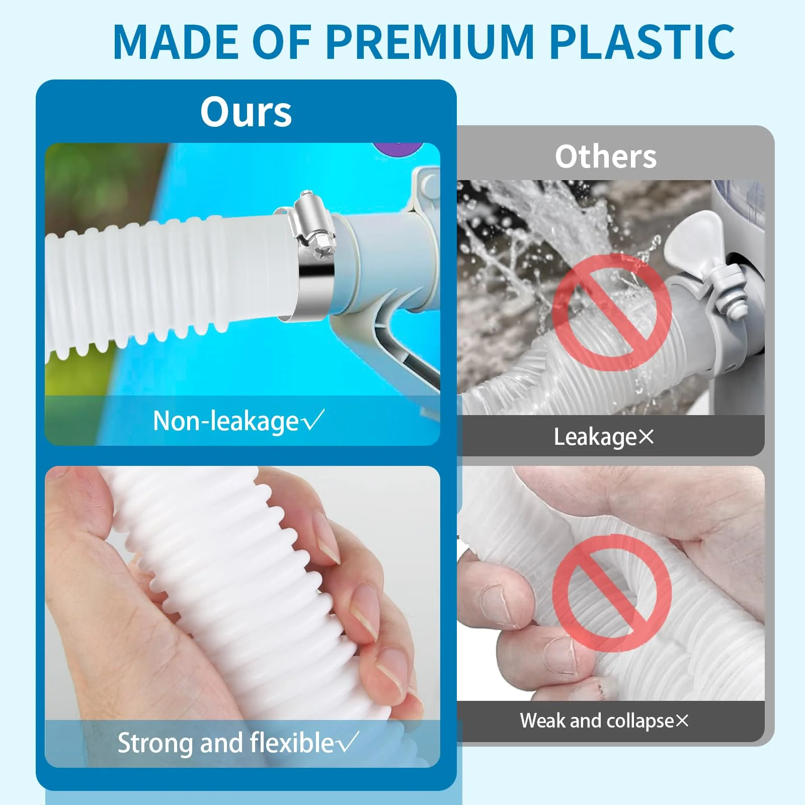Pool Hose Compatible with Bestway Above Ground Pools, Pool Filter Hose Replacement, 1.25 x 59 Inch Pump Hoses, Compatible with Intex Pump Models 607, 637, 2 Pack 1 1/4 Hoses with 4 Metal Clamps - Image 5