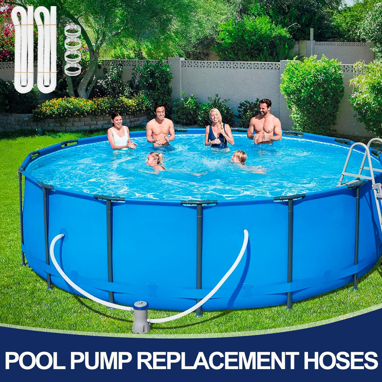 Pool Hoses for Above Ground Pools, 2 Pack 1.25 x 59 Inch Pool Filter Pump Hoses, Compatible with Intex Pool Filter Pump 607, 637 With 4 Metal Clamps(2) - Image 2