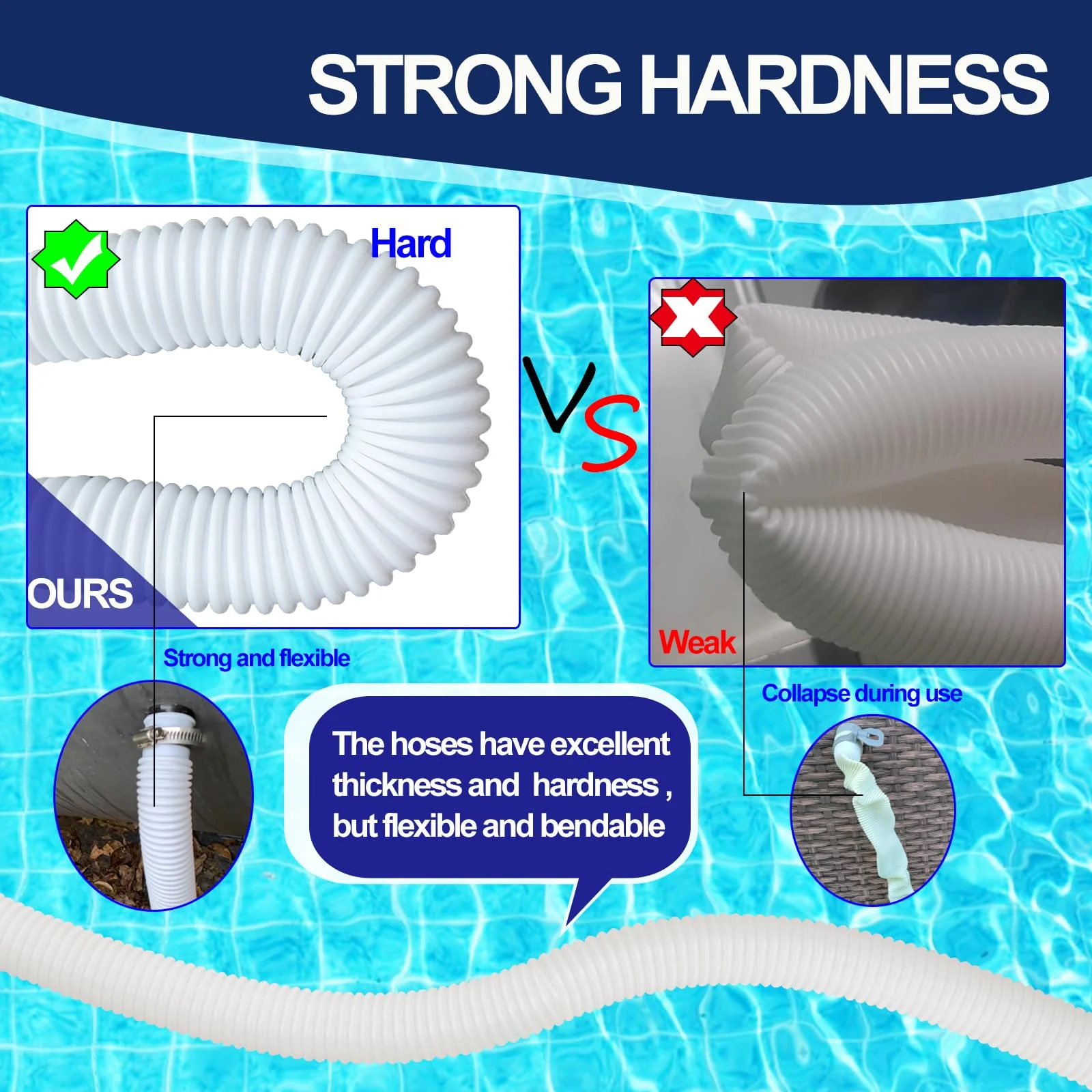 Pool Hoses for Above Ground Pools, 3 Pack 1.25 x 59 Inch Pool Filter Pump Hoses, Compatible with Intex Pool Filter Pump 607, 637 With 6 Metal Clamps - Image 4