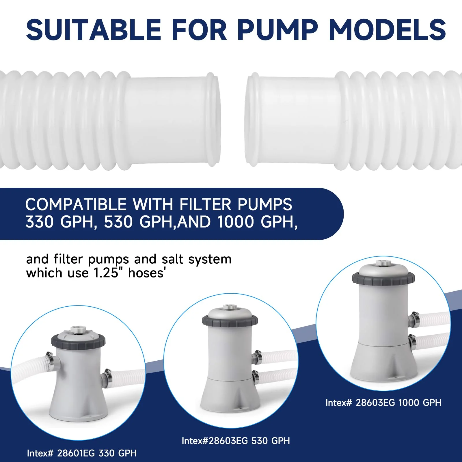Pool Hoses for Above Ground Pools, 4 Pack 1.25 x 59 Inch Pool Filter Pump Hoses, Compatible with Intex Pool Filter Pump 607, 637 With 8 Metal Clamps(4) - Image 5
