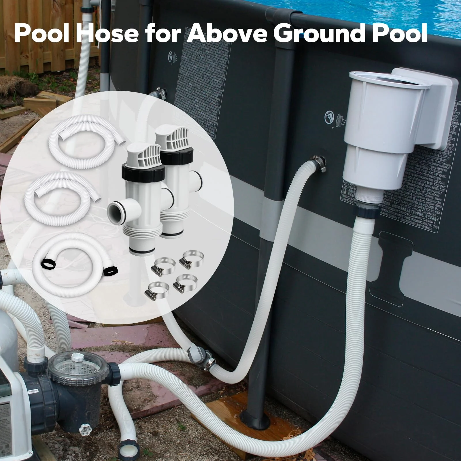 Pool Hoses for Intex Above Ground Pool and Pump, Above Ground Swimming Pool Accessories Include 1.5" Pool Pump Hose 59" Long, 1.25" Pool Hose 3Ft Long, 11872 Dual Split Hoses Plunger Valve - Image 3