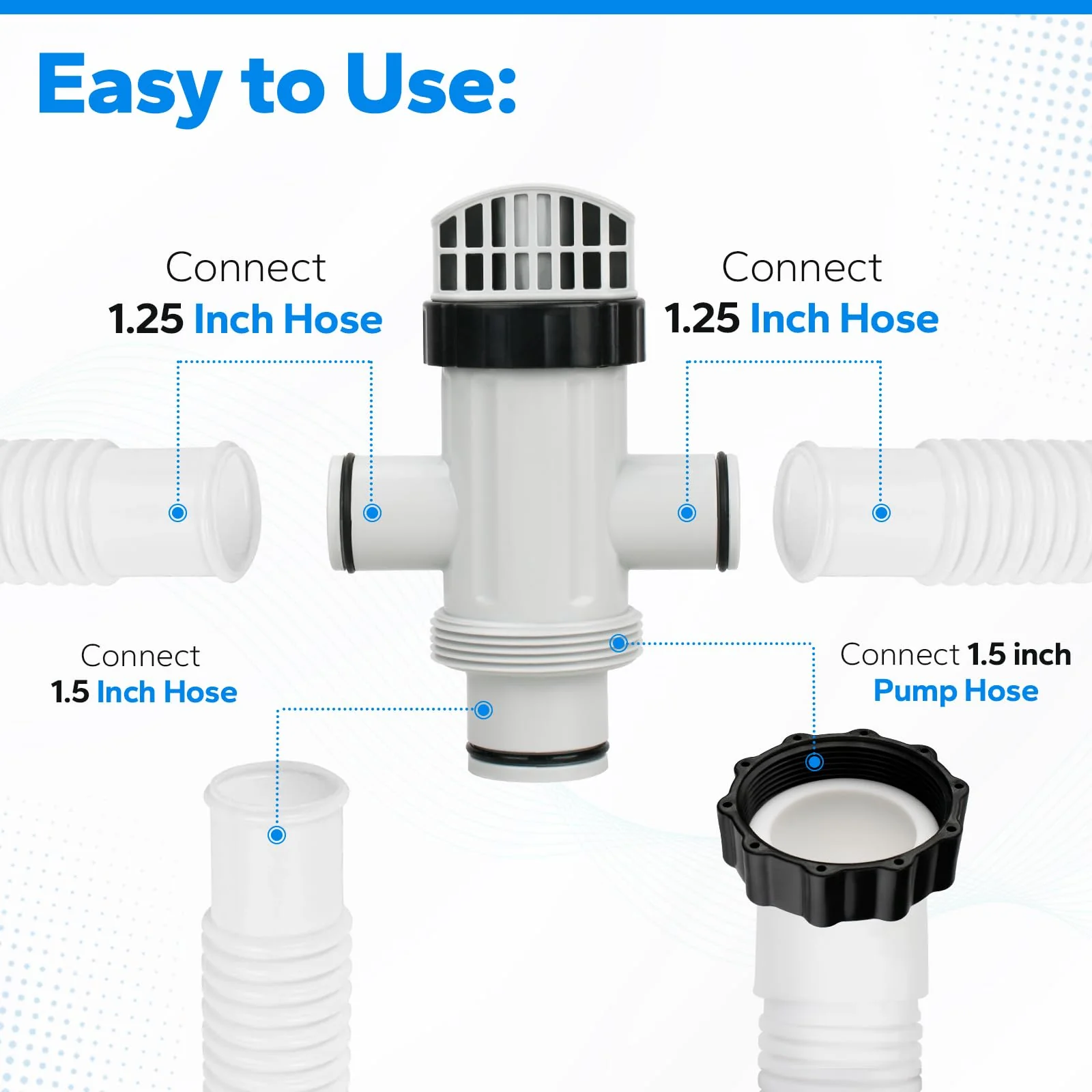 Pool Hoses for Intex Above Ground Pool and Pump, Above Ground Swimming Pool Accessories Include 1.5" Pool Pump Hose 59" Long, 1.25" Pool Hose 3Ft Long, 11872 Dual Split Hoses Plunger Valve - Image 4