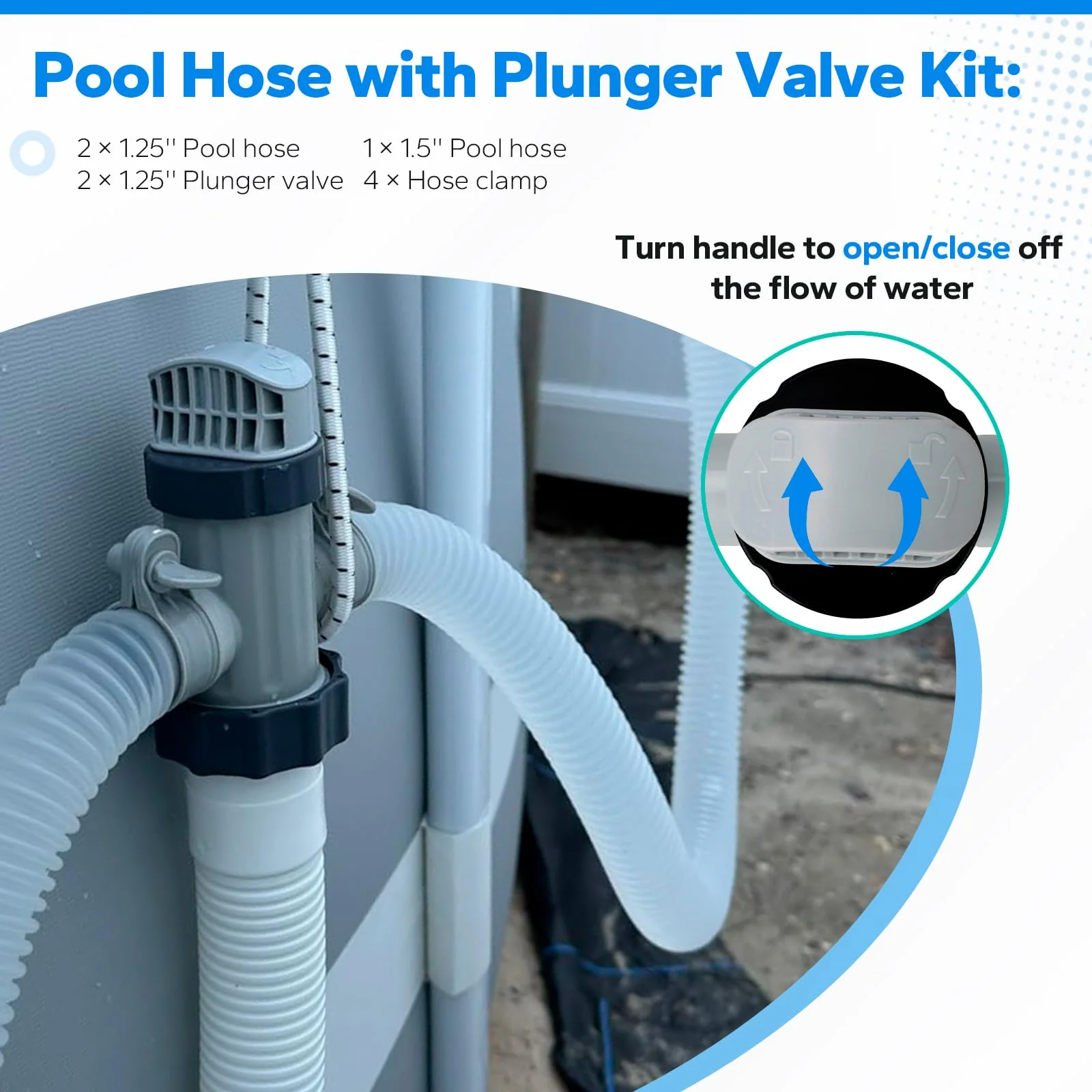 Pool Hoses for Intex Above Ground Pool and Pump, Above Ground Swimming Pool Accessories Include 1.5" Pool Pump Hose 59" Long, 1.25" Pool Hose 3Ft Long, 11872 Dual Split Hoses Plunger Valve - Image 5