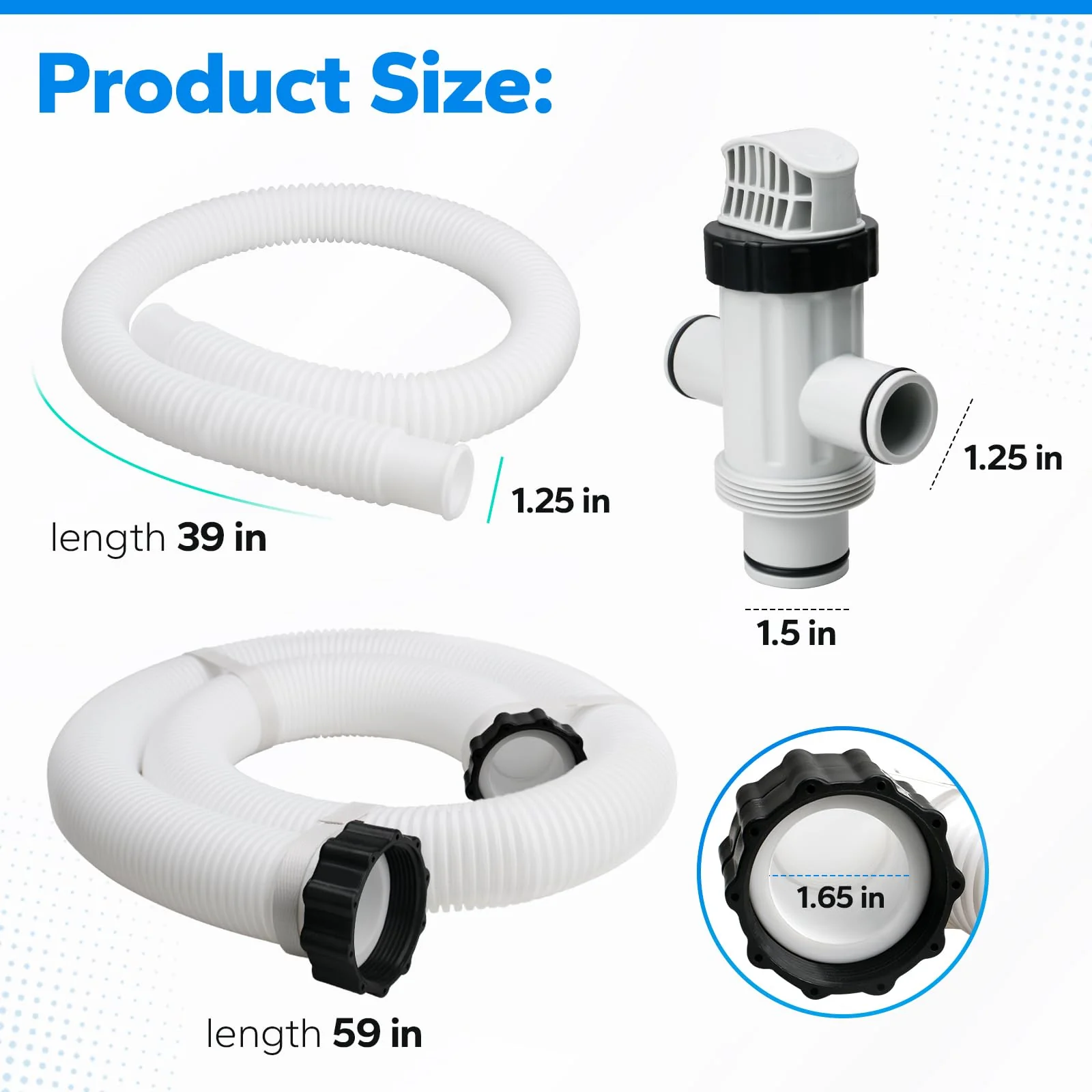 Pool Hoses for Intex Above Ground Pool and Pump, Above Ground Swimming Pool Accessories Include 1.5" Pool Pump Hose 59" Long, 1.25" Pool Hose 3Ft Long, 11872 Dual Split Hoses Plunger Valve - Image 7