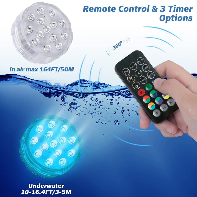 Pool Lights Submersible LED Light with Remote, Waterproof Pond Lights with Upgrade Suction Cups,Magnets, 16 Changeable Colors 3.35'' Battery LED light for Underground Pool Fountain Pond Aquarium - Image 5