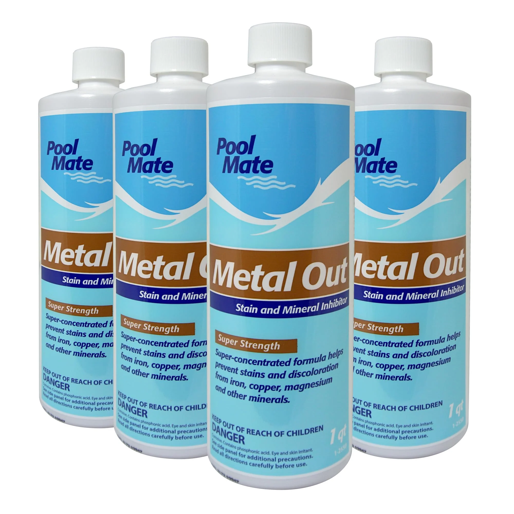 Pool Mate 1-Quart 4-Pack Concentrated Metal Out Stain and Mineral Inhibitor, Pool Metal Remover, Stain Remover, Made in USA