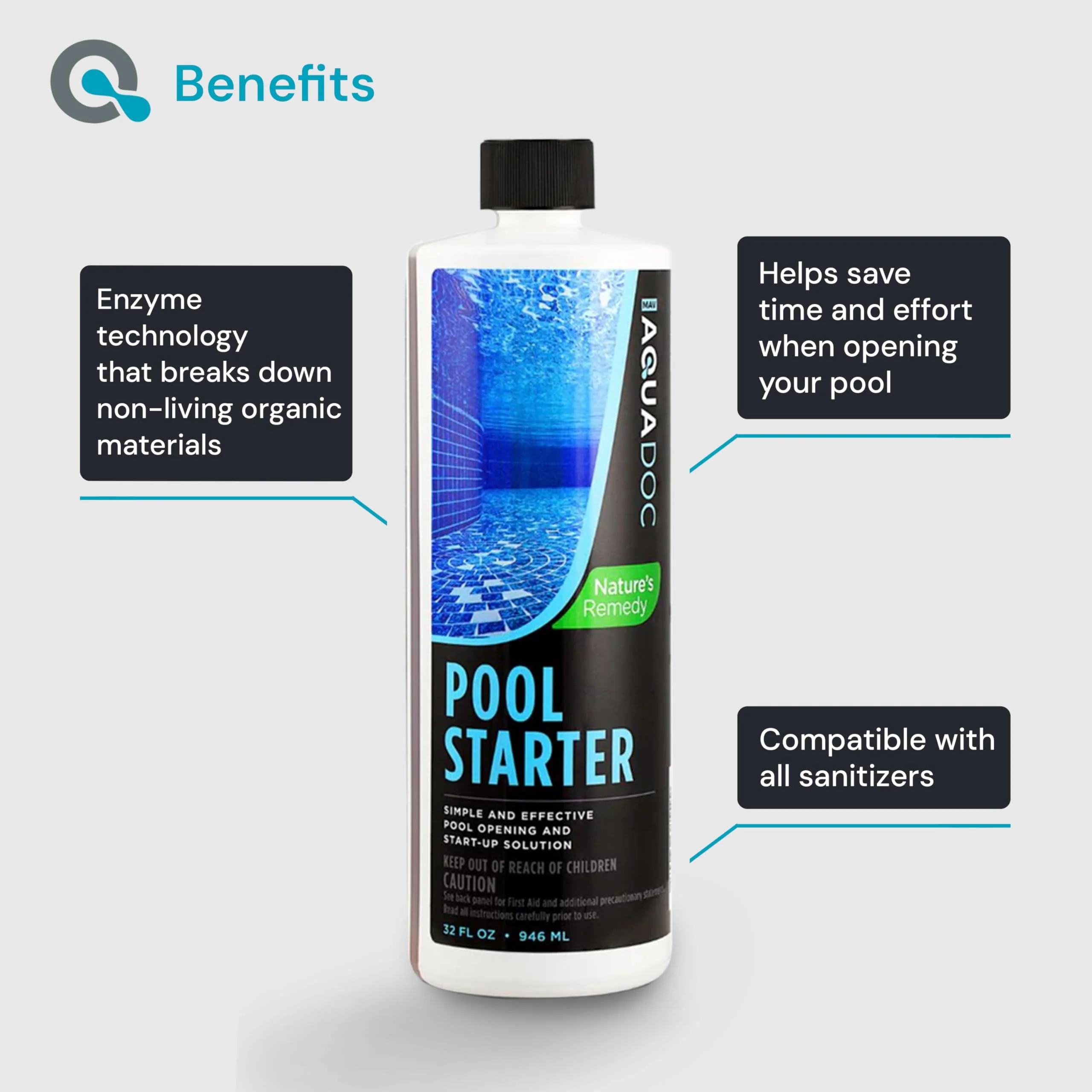 Pool Opening Chemical - 32oz for up to 30,000 gallons - Pool Starter Kit for Above Ground & Inground Pools - AquaDoc Pool Chemicals Made in USA - Image 7