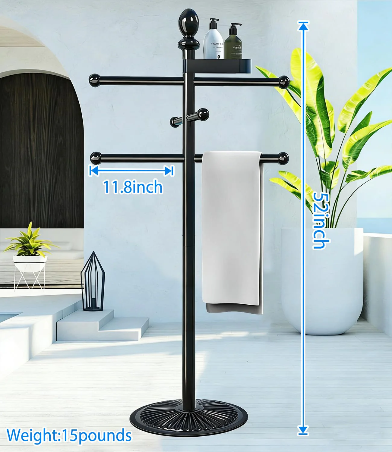 Pool Outdoor Towel Rack, Metal Heavy Duty Never Tilt Pool Accessories with Heavy Metal Base, 6 Bars Hot Tub Accessories Towel Dying Rack Towel Stand for Pool, Spa - Image 2