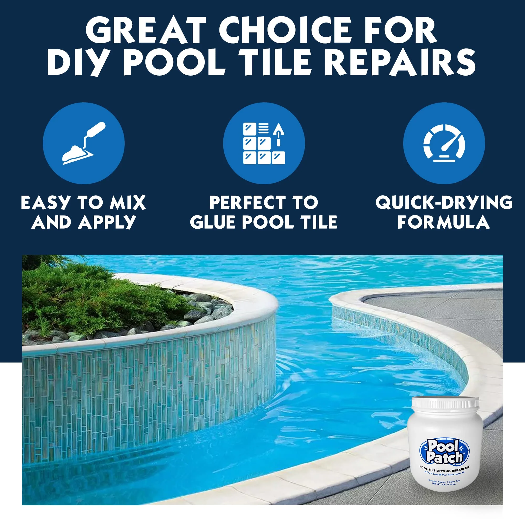 Pool Patch Pool Tile Adhesive Setting Repair Kit 3 lb - Easy to Mix and Apply Thinset Formula - Perfect to Glue Pool Tile - Quick-Drying, Extra Strong Bond - (coverage: approx. 6 sq. ft) - Image 4