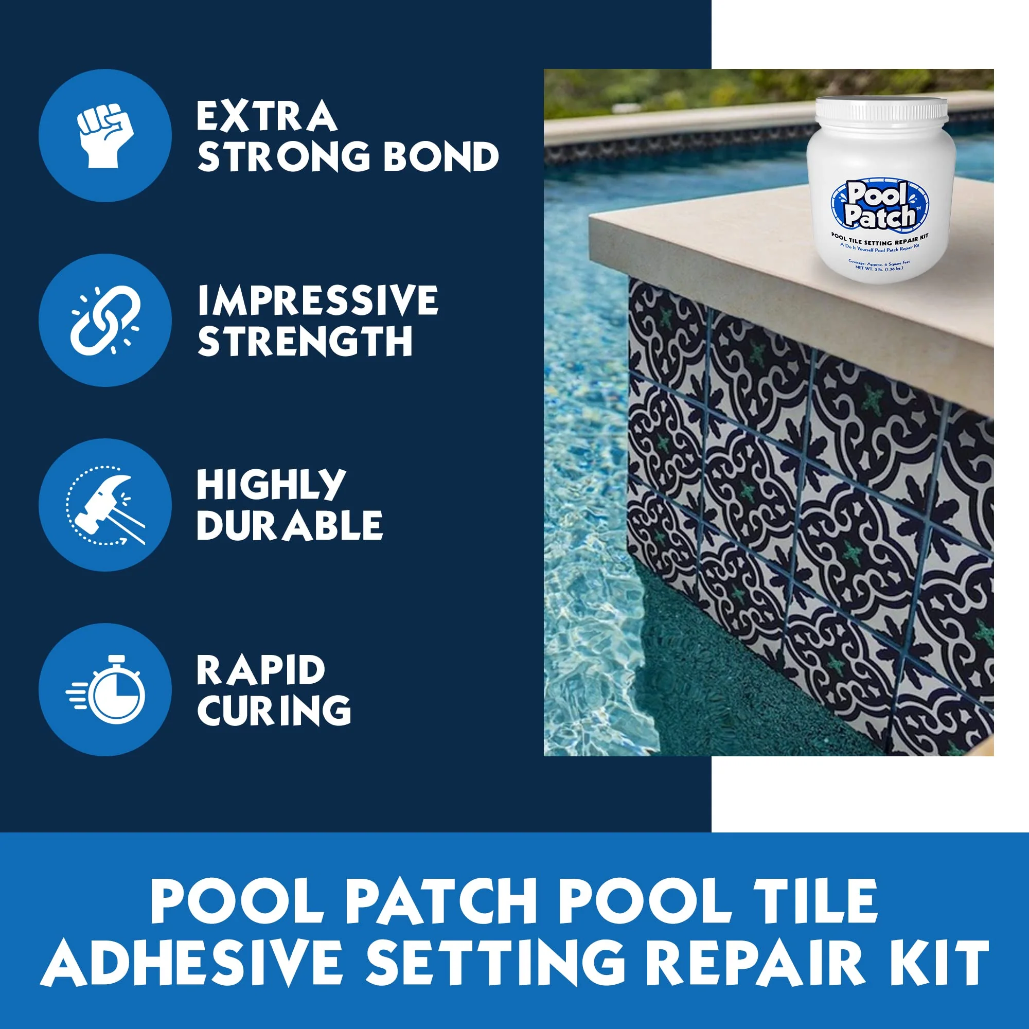 Pool Patch Pool Tile Adhesive Setting Repair Kit 3 lb - Easy to Mix and Apply Thinset Formula - Perfect to Glue Pool Tile - Quick-Drying, Extra Strong Bond - (coverage: approx. 6 sq. ft) - Image 5