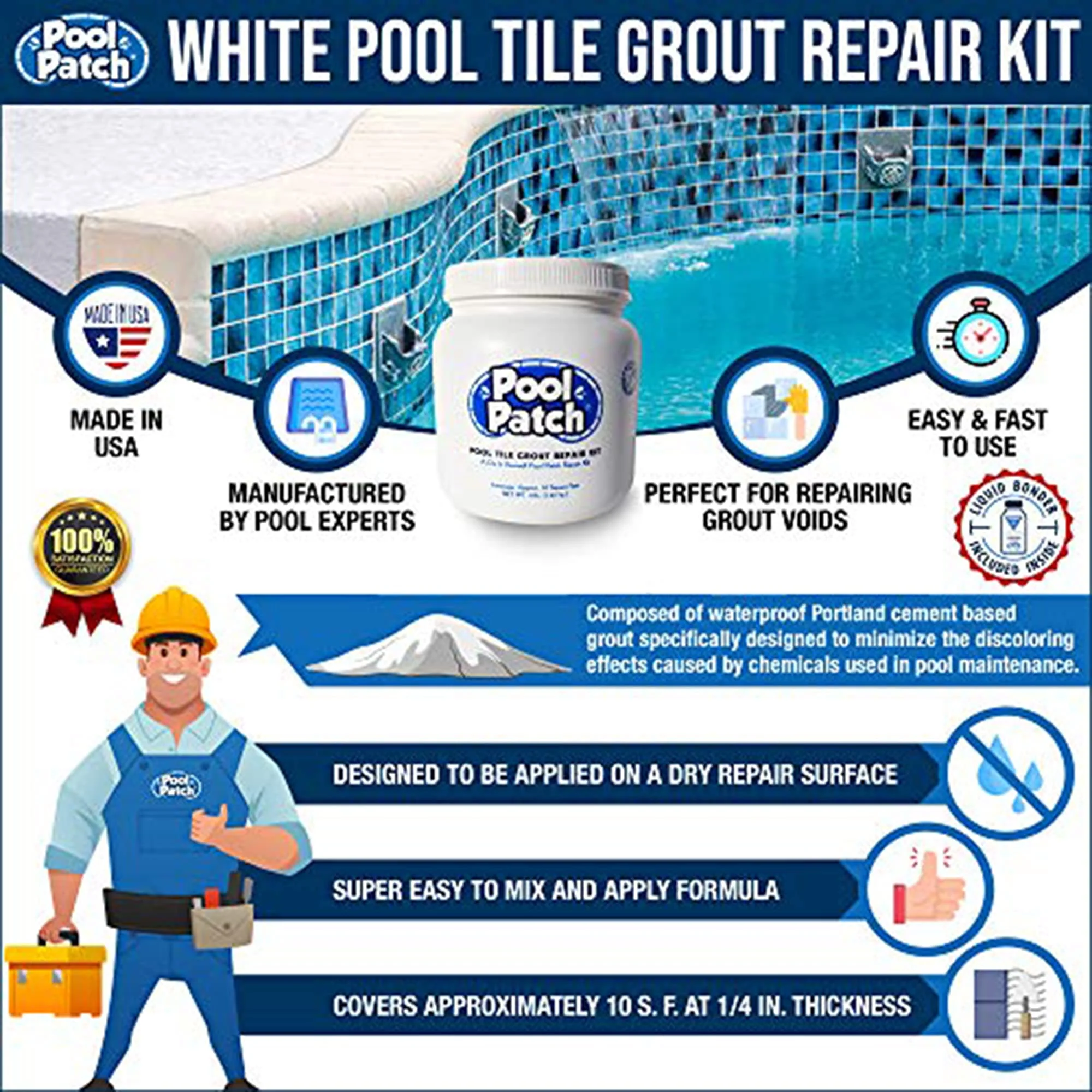 Pool Patch White Pool Tile Grout Repair Kit, 3-Pound, White - Image 3