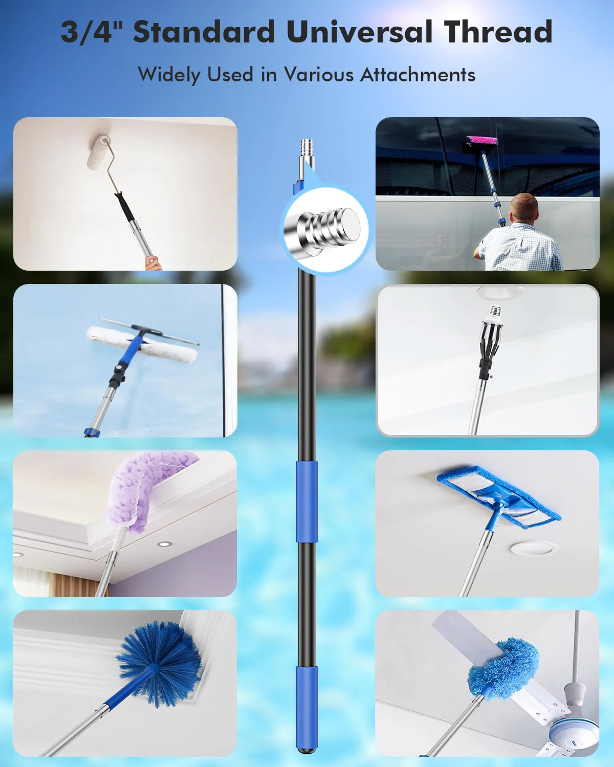 Pool Pole Telescopic 16FT Heavy Duty Upgraded Aluminum, 16 Ft Extension/Extendable Telescoping Tool for Above Ground/Inground Swimming Cleaning Supplies Accessories, Leaf Skimmer/Brush/Net/Vacuum/Mesh - Image 4