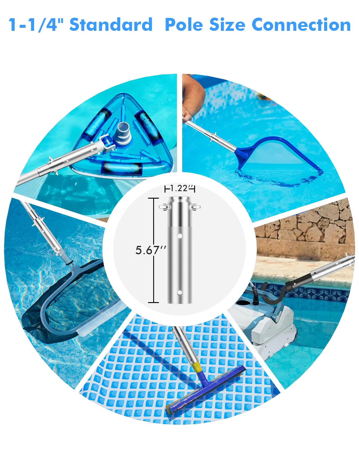 Pool Pole Telescopic 16FT Heavy Duty Upgraded Aluminum, 16 Ft Extension/Extendable Telescoping Tool for Above Ground/Inground Swimming Cleaning Supplies Accessories, Leaf Skimmer/Brush/Net/Vacuum/Mesh - Image 7