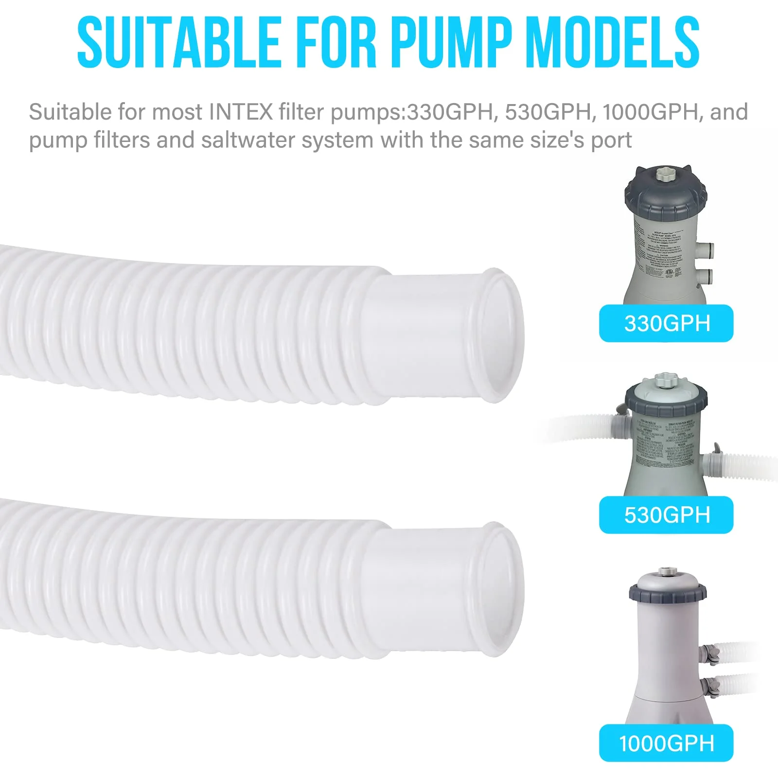 Pool Pump Hose for Above Ground Pools, 4 Pack 1.25" Diameter Pool Filter Hose Accessory Pool Pump Replacement 59 Inch Long with 4 Clamps and 4 Pipe Holders - Image 6