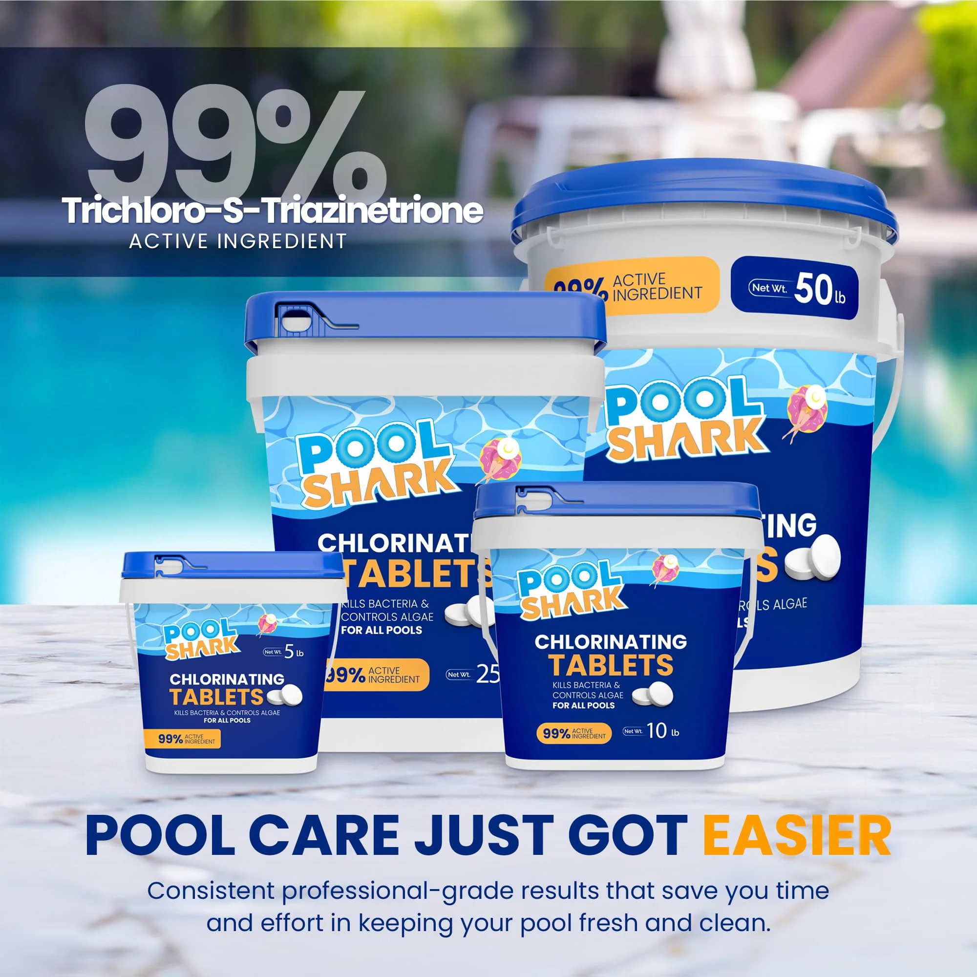Pool Shark Swimming Pool Chlorine Tablets - 3-Inch Chlorine Tablets - Slow-Dissolving 90% Active Chlorine Tabs - Pool Chemicals for Inground Pools, Above Ground Pools, Saltwater, Spa, Hot Tub (10 lbs) - Image 2