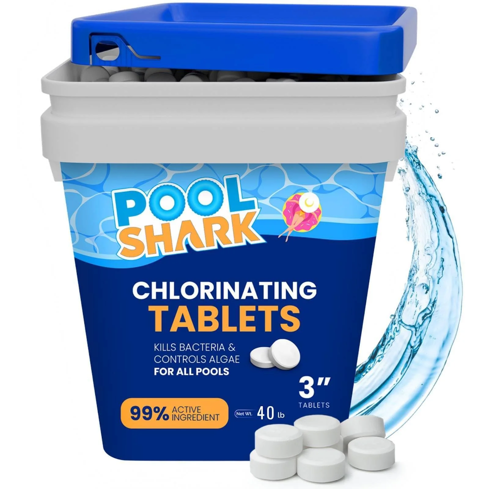 Pool Shark Swimming Pool Chlorine Tablets - 3-Inch Chlorine Tablets - Slow-Dissolving 90% Active Chlorine Tabs - Pool Chemicals for Inground Pools, Above Ground Pools, Saltwater, Spa, Hot Tub (40 lbs) - Image 8