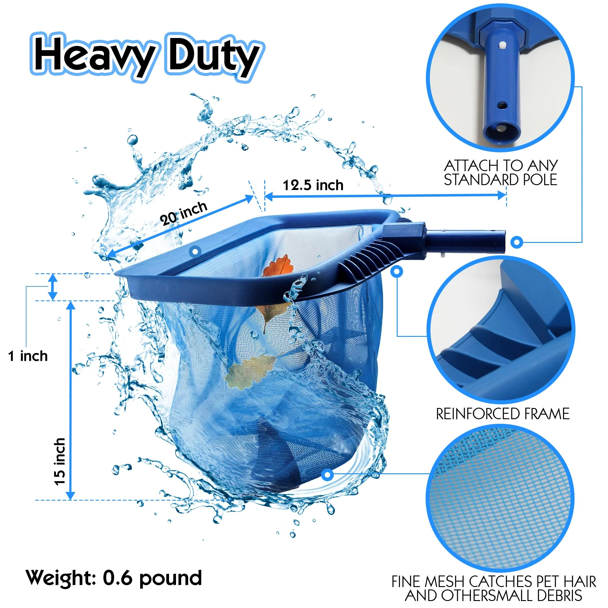 Pool Skimmer Net, Heavy Duty Leaf Rake Cleaning Tool, Fine Mesh Net Bag Catcher Blue - Image 7