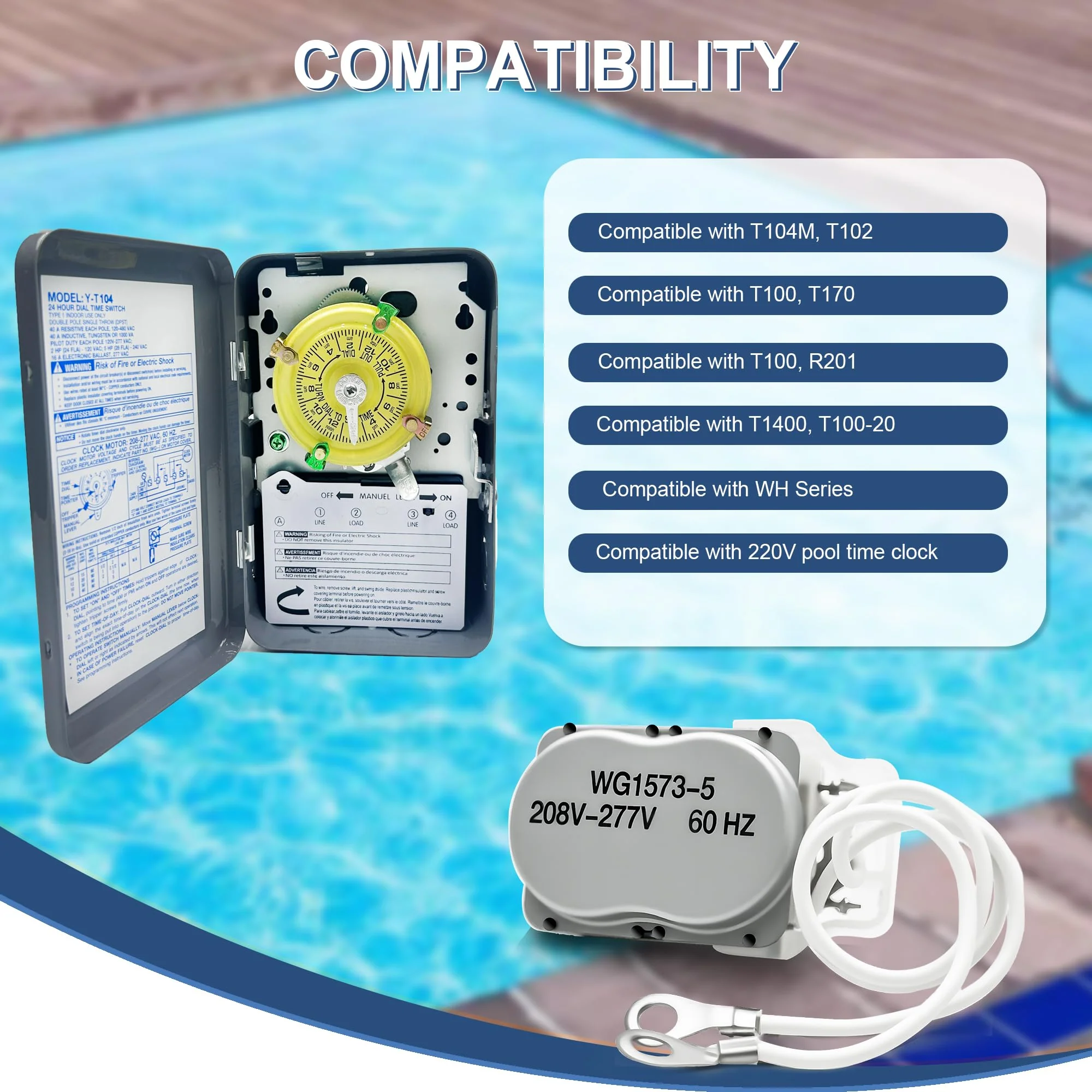 Pool Timer Replacement Motor for WG1570-10D,WG1573-5 Time Clock,208/277V 60Hz,Compatible with T104M,T100,T170,R201,T1400,T100-20 and WH Series - Image 5