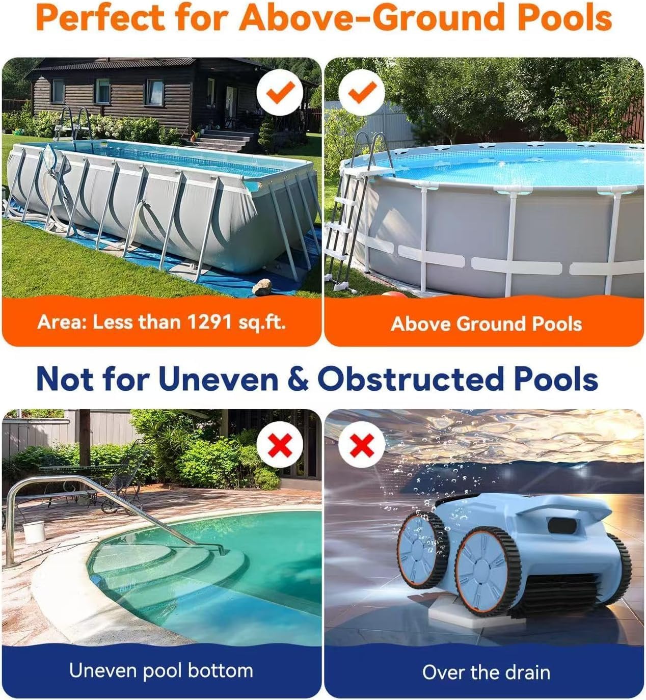 Pool Vacuum for Above Ground Pool, Max Up to 180 Mins, Self-Parking, LED Indicator, Wall&Waterline Cleaning Pool Vacuum for Inground Pools, Robotic Pool Cleaner for Pools up to 2000 Sq - Image 2