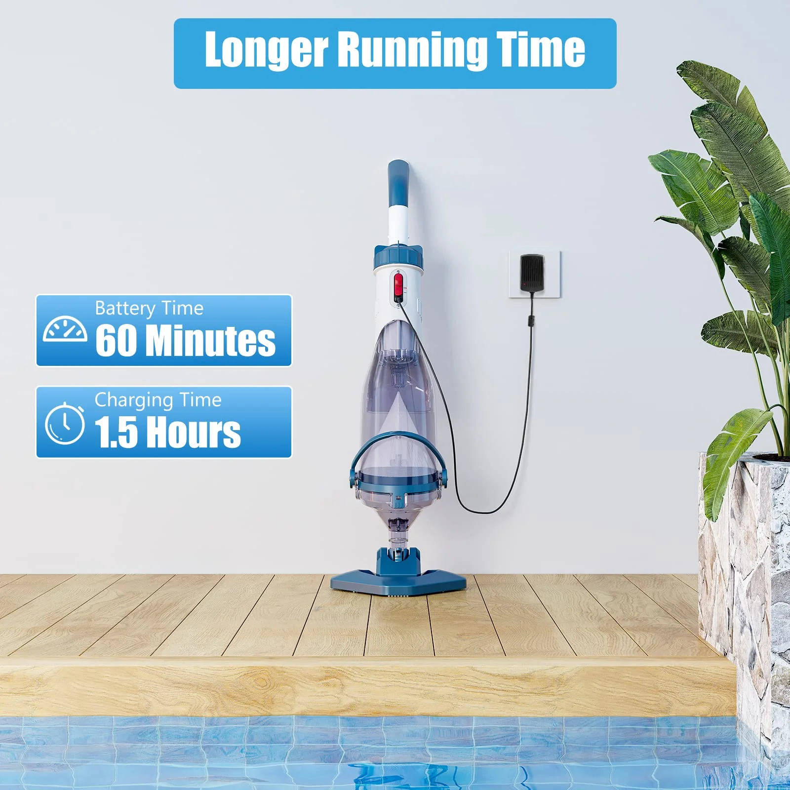 Pool Vacuum for Above Ground Pool with a Telescopic Pole, Running time up to 1H, T403 Handheld Rechargeable Pool Cleaner with Powerful Suction up to 18.5 gallons/min, Ideal for Leaves, Debris - Image 5