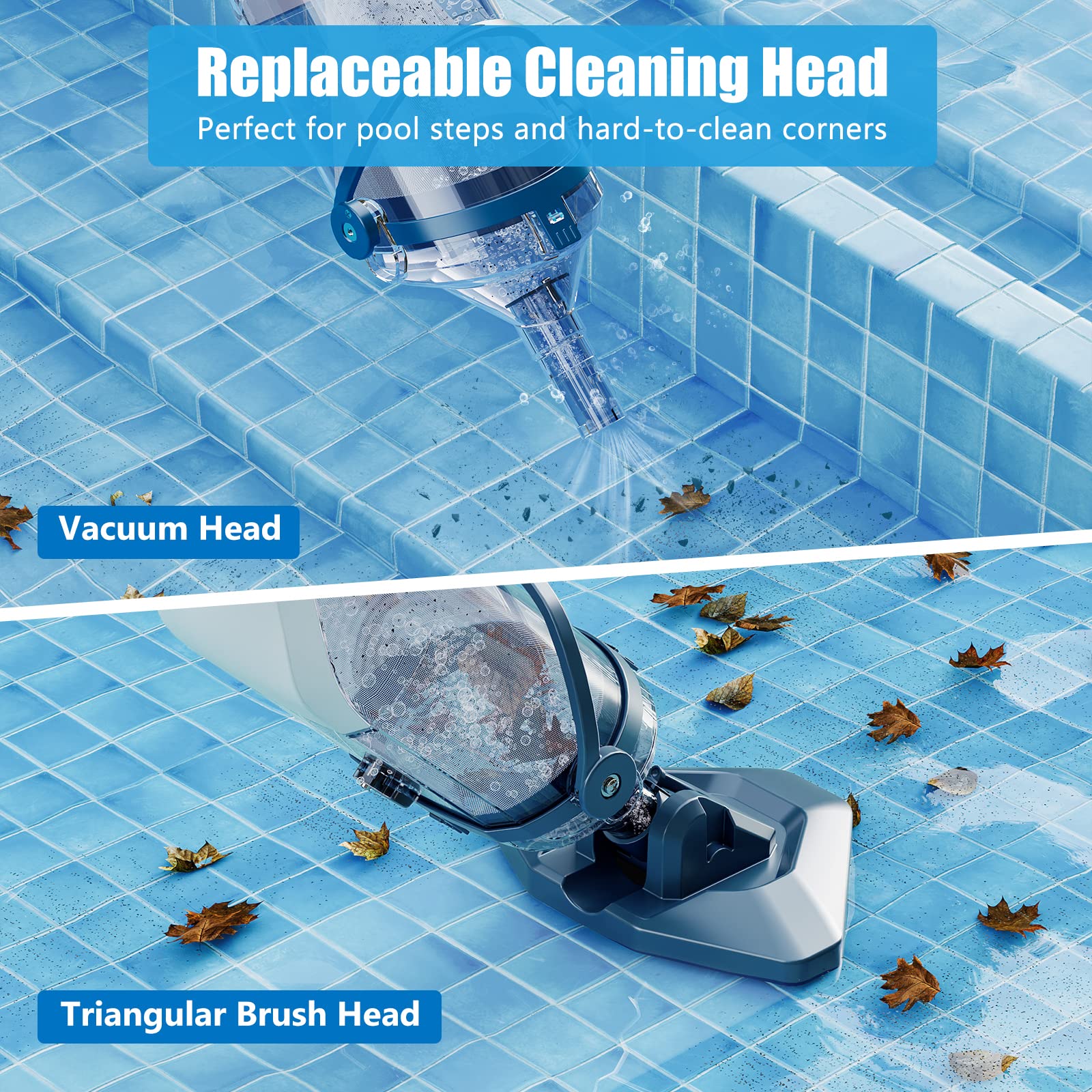 Pool Vacuum for Above Ground Pool with a Telescopic Pole, Running time up to 1H, T403 Handheld Rechargeable Pool Cleaner with Powerful Suction up to 18.5 gallons/min, Ideal for Leaves, Debris - Image 6