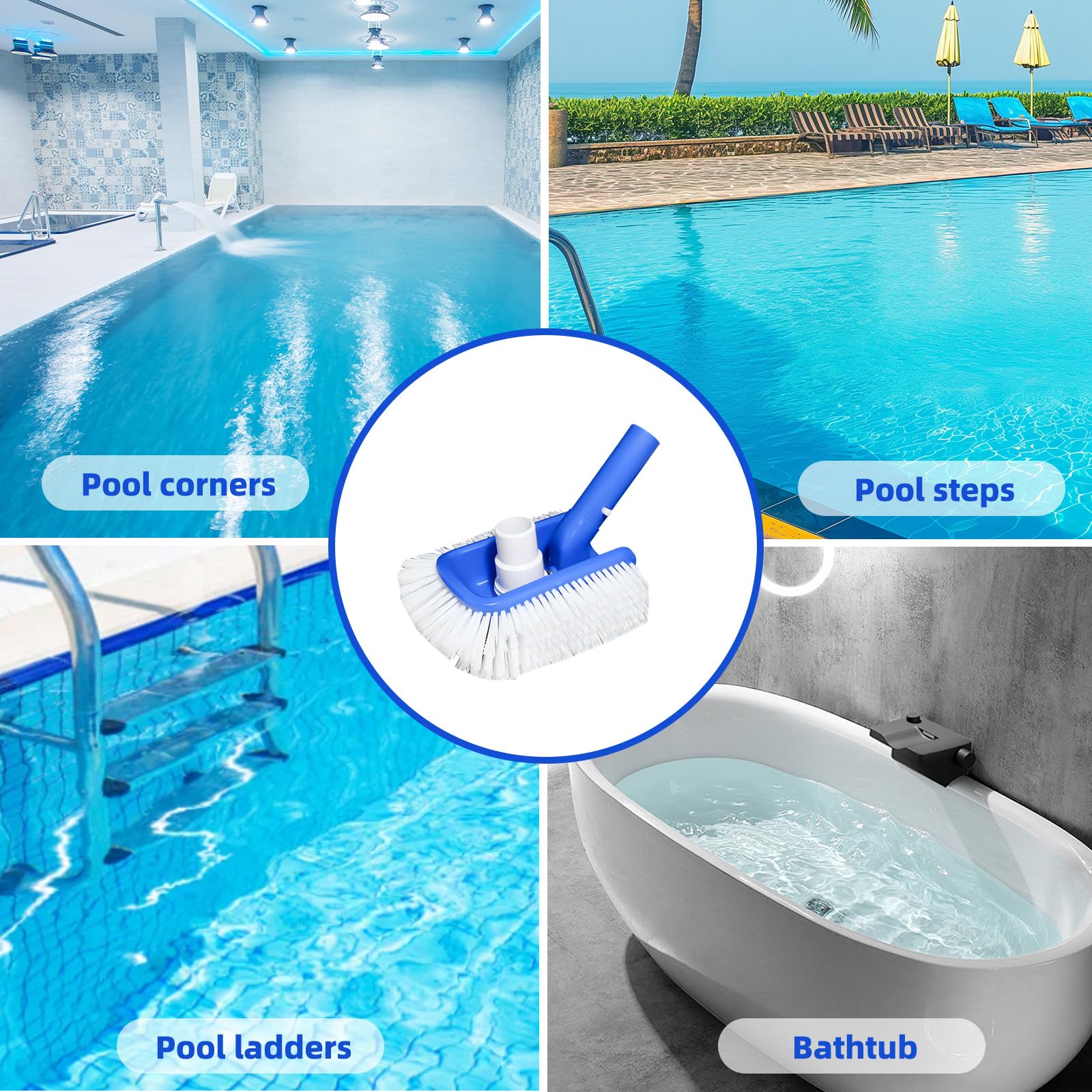 Pool Vacuum Head Brush for Inground & Above Ground Pools, Heavy Duty Round Scrubber Pool Brush with 1/4" or 1/2" Swivel Hose Connection, No Pole - Image 4