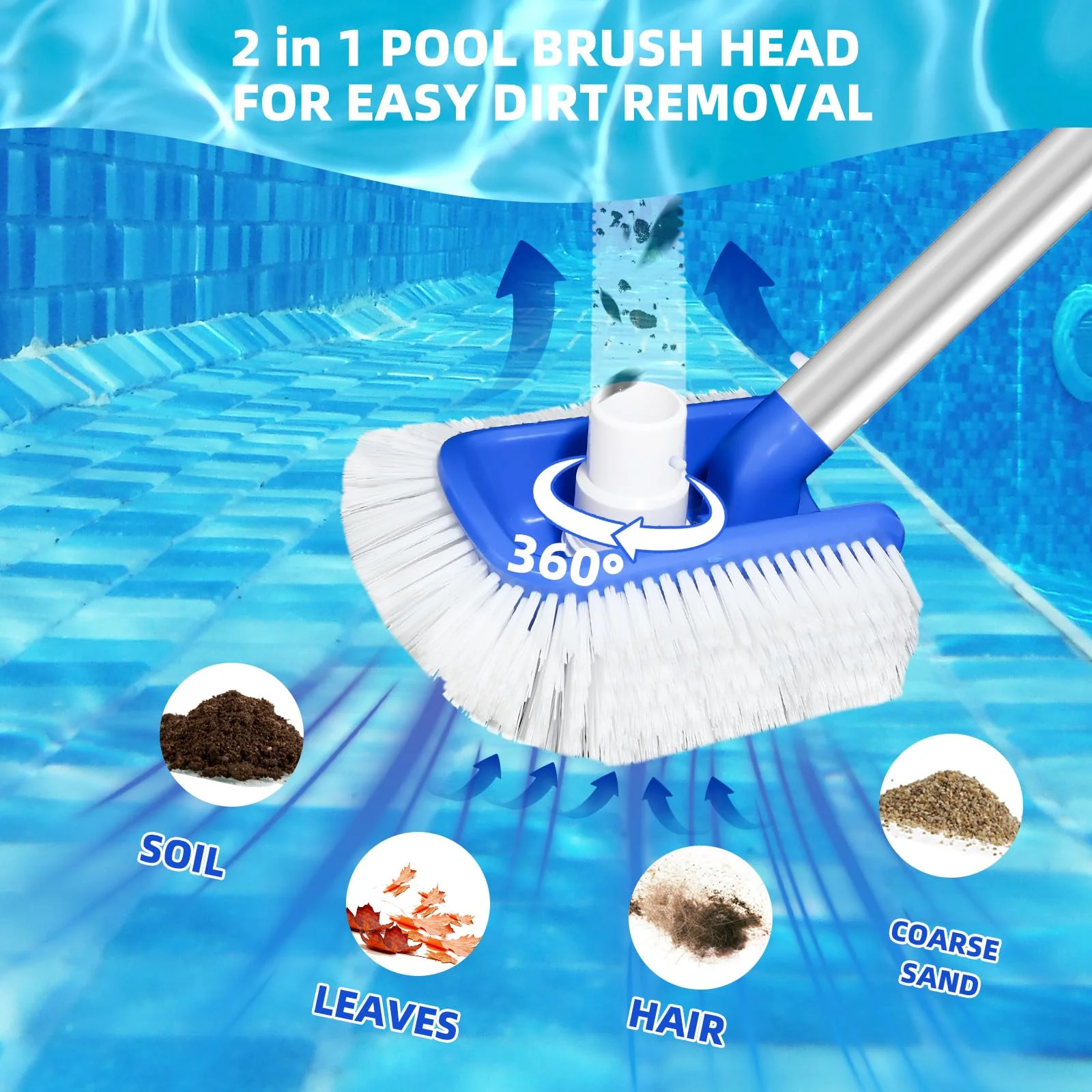 Pool Vacuum Head Brush for Inground & Above Ground Pools, Heavy Duty Round Scrubber Pool Brush with 1/4" or 1/2" Swivel Hose Connection, No Pole - Image 7