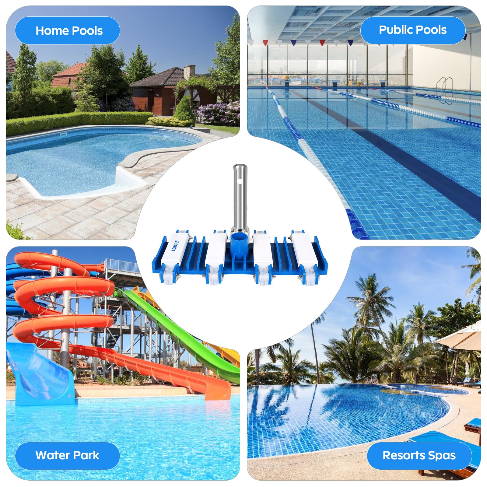 Pool Vacuum Head, Manual Cleaning Vacuum with Wheels 14'' Heavy Duty Handle Pool Vacuum Heads for Inground & Above Pools with Flexible Swivel, Swimming Pool Head for Absorb - Image 2