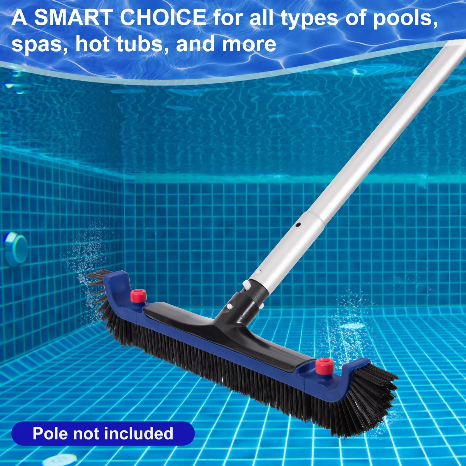 POOLAZA 20'' Pool Brush, Curved Ends Pool Brush Head for Inground Pools with BPT Bristles & EZ Clip, Premium Pool Brushes for Cleaning Pool Walls & Floors, Heavy Duty High-Efficiency Pool Scrub Brush - Image 2