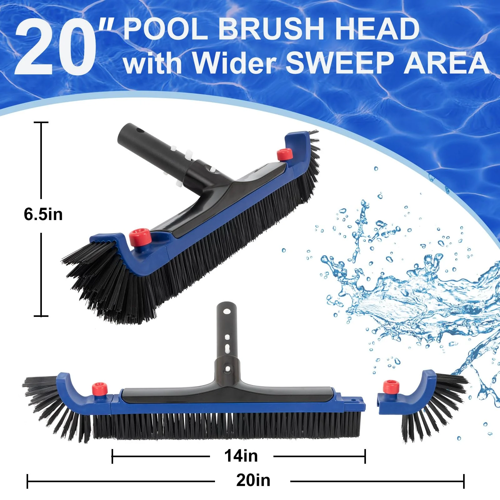 POOLAZA 20'' Pool Brush, Curved Ends Pool Brush Head for Inground Pools with BPT Bristles & EZ Clip, Premium Pool Brushes for Cleaning Pool Walls & Floors, Heavy Duty High-Efficiency Pool Scrub Brush - Image 6