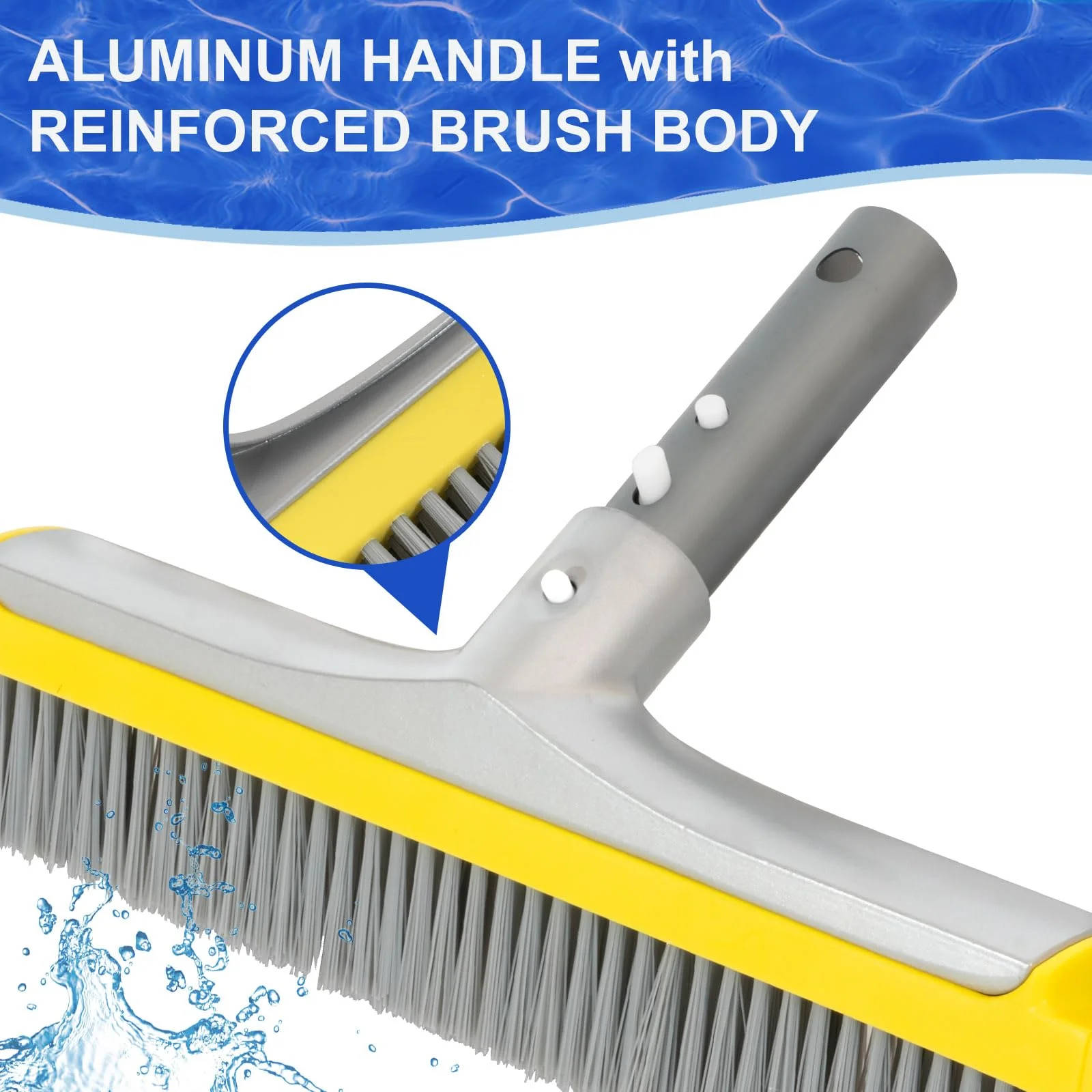 POOLAZA 20'' Pool Brush, Heavy Duty Pool Brushes for Cleaning Pool Walls & Floors, Premium Pool Brush Head for Inground Pools with BPT Bristles & EZ Clip, Curved Ends High-Efficiency Pool Scrub Brush - Image 5