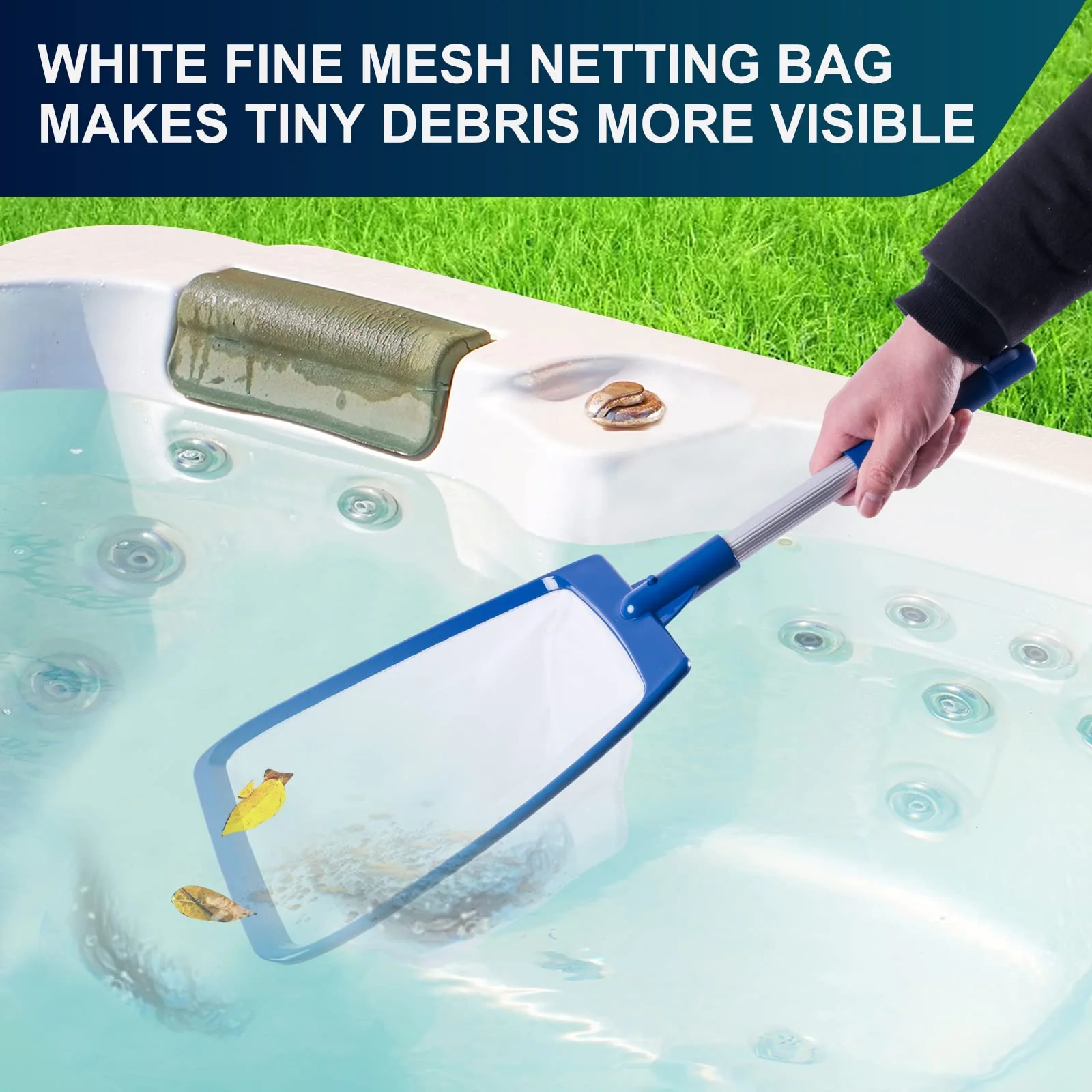 POOLAZA Hot Tub Skimmer Net Handheld, Professional Pool, Spa, Pound Skimmer Net with Aluminum Pole Handle, Deep Ultra Fine Mesh Netting Small Pool Skimmer Net, Upgrade Durable Hot Tub Net Hand Skimmer - Image 2