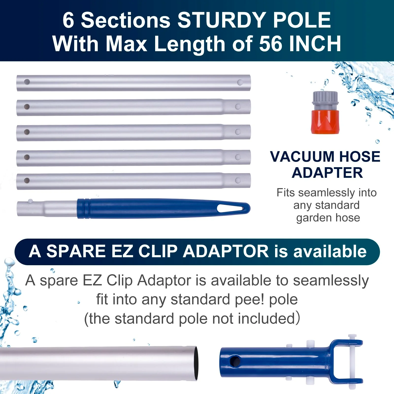 POOLAZA Manual Pool Vacuum for Above Ground Pool Upgrade with Fine Mesh Bag& 56" Pole, Handheld Pool Vacuum Jet Underwater Cleaner, Spa Pool Vacuum Cleaner Attach to Garden Hose - Image 3