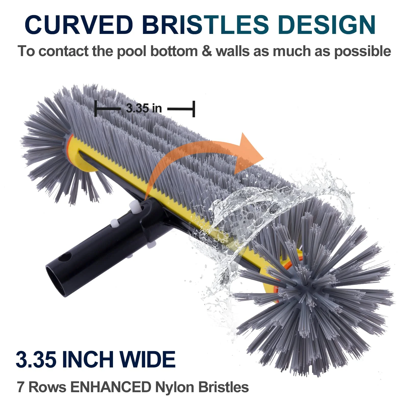 POOLAZA Pool Brush Head with Round Ends, Heavy Duty Pool Brushes for Cleaning Pool Walls, Floors Steps & Corners, 17.5" Pool Brush with Sturdy Aluminum Handle & Durable Nylon Bristles (Yellow) - Image 6