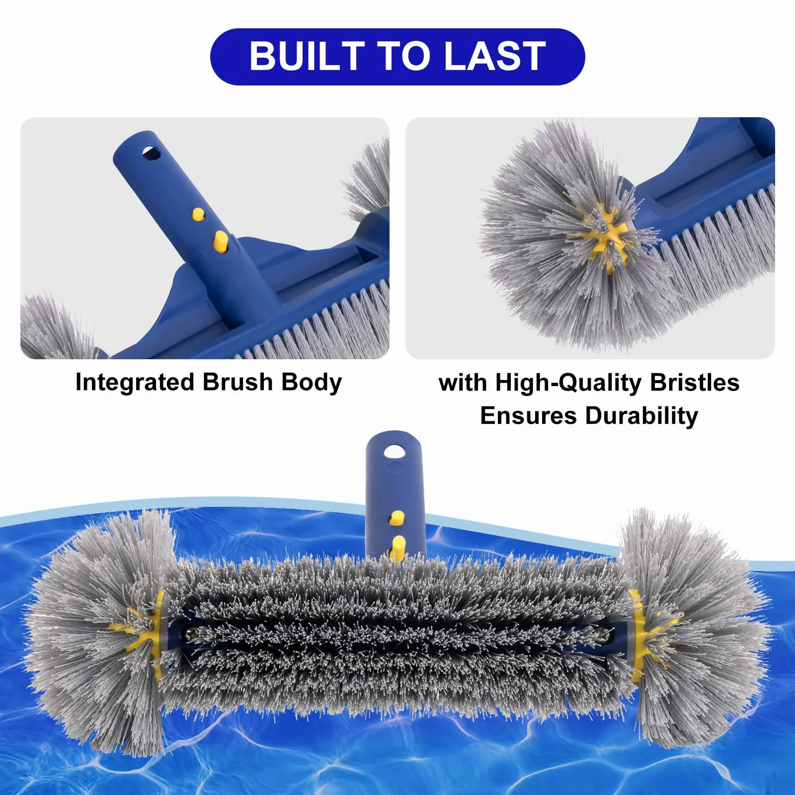 POOLAZA Pool Brush with Round Ends, 12.5'' Pool Brush Head for Inground Pools/Above Ground Pools, Spa, Hot Tub, High-Efficiency Pool Scrub Brush fit Standard Pool Pole - Image 4