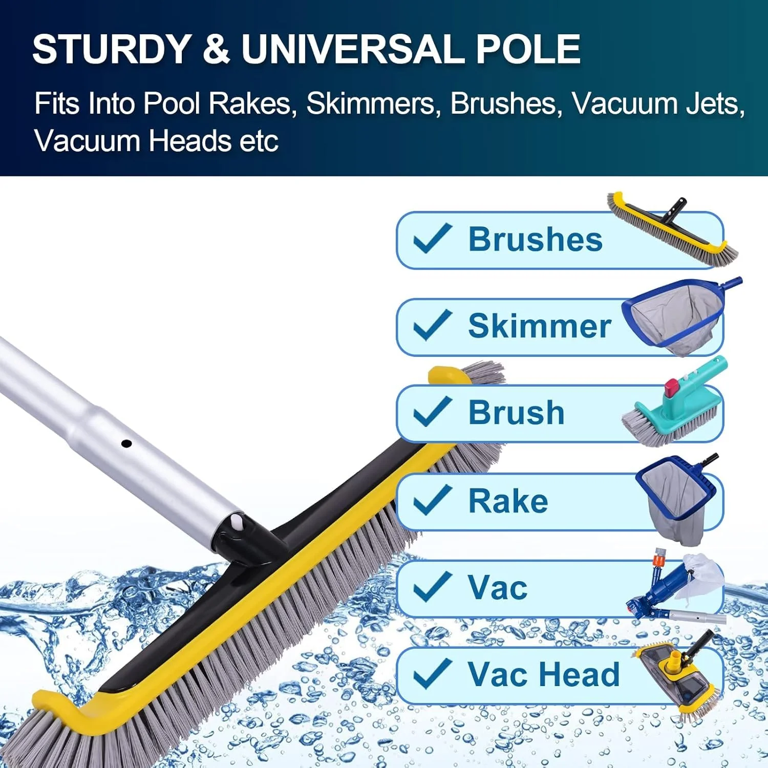 POOLAZA Pool Pole Dual-Handle, Anodized Aluminum Pool Skimmer Pole, Detachable & Telescopic Pool Pole Up to 10.5 Ft, Portble Pool Poles for Cleaning Suitable for Pool Skimmer, Vacuum Head, Brush Etc. - Image 2