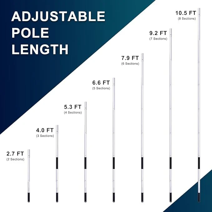 POOLAZA Pool Pole Dual-Handle, Anodized Aluminum Pool Skimmer Pole, Detachable & Telescopic Pool Pole Up to 10.5 Ft, Portble Pool Poles for Cleaning Suitable for Pool Skimmer, Vacuum Head, Brush Etc. - Image 6