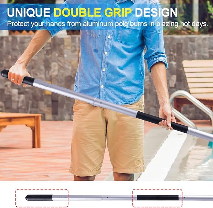 POOLAZA Pool Pole Dual-Handle, Anodized Aluminum Pool Skimmer Pole, Detachable & Telescopic Pool Pole Up to 10.5 Ft, Portble Pool Poles for Cleaning Suitable for Pool Skimmer, Vacuum Head, Brush Etc. - Image 7