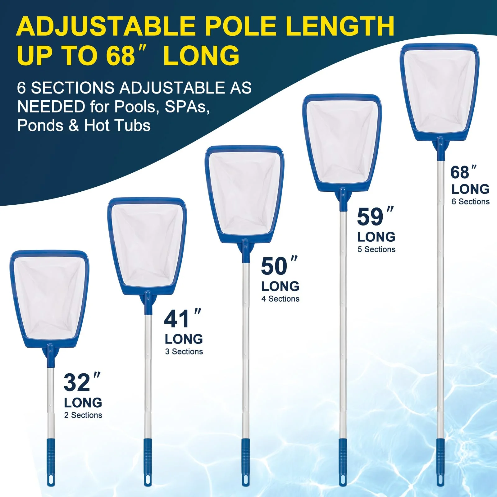 POOLAZA Pool Skimmer Net with Pole, Ultra Fine Mesh Pool Nets for Cleaning with Pole, Semi-deep Pool Net Skimmer with 68'' Thickened Aluminum Pole, Pool Leaf Net for Above Ground Pool, Spa & Hot Tub - Image 5