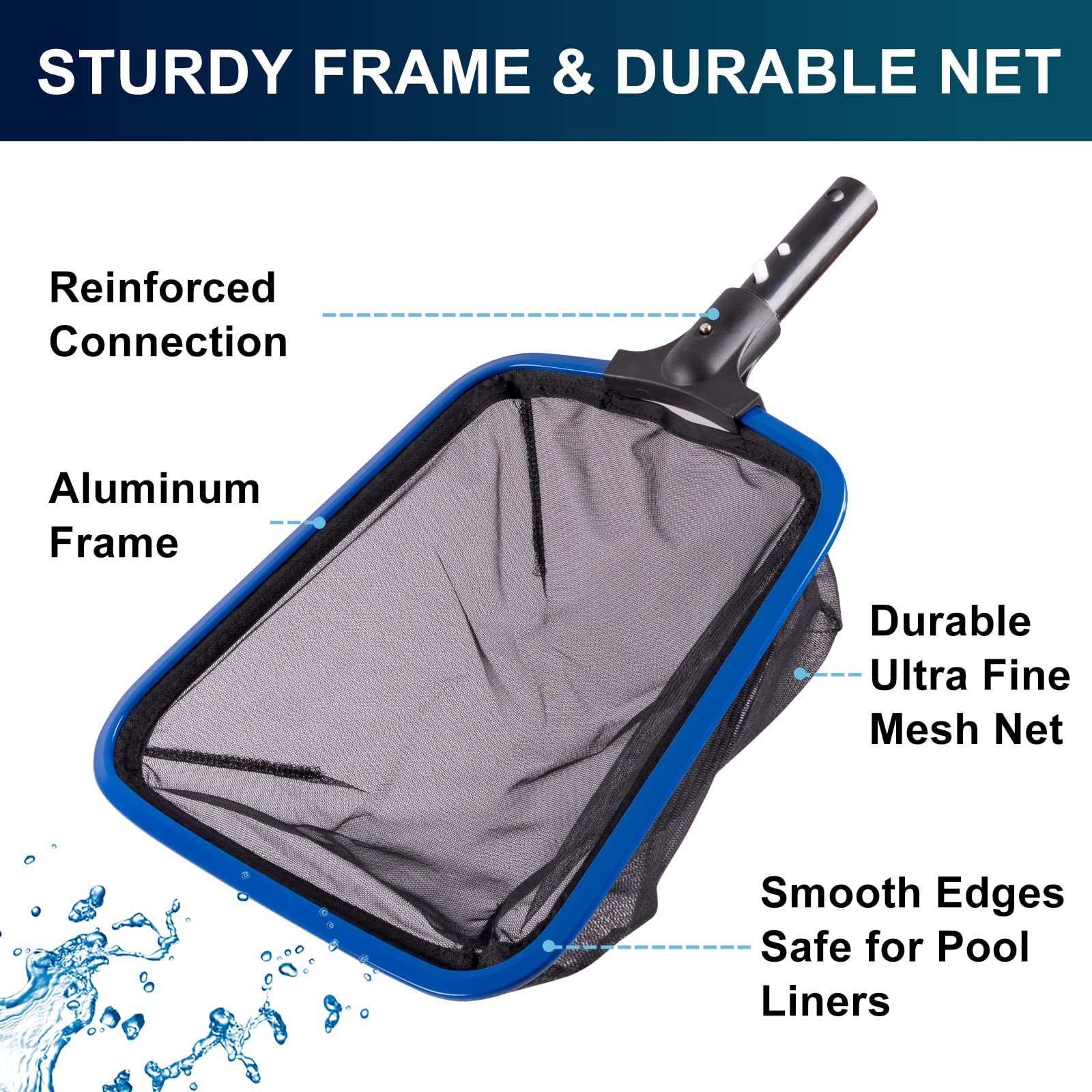 POOLAZA Ultra Fine Mesh Pool Skimmer Net with Aluminum Frame, Aluminum Pool Net for Cleaning Efficiently, Durable Pool Skimmer Net Fine Mesh Ideal for Fine Debris Removal, Fine Mesh Pool Net Skimmer - Image 7