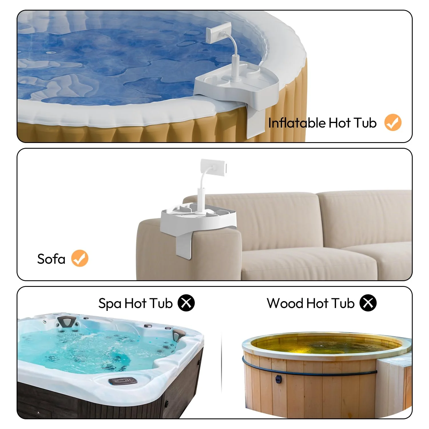 POOLCOMFT Hot Tub Table Tray with Adjustable Phone Holder, 2 Cup Holders, Hot Tub Accessories, Perfect for Outdoor Inflatable Hot Tub & Pool, Unique Gifts for Women, Mom(Scented Candle & Card) - Image 3