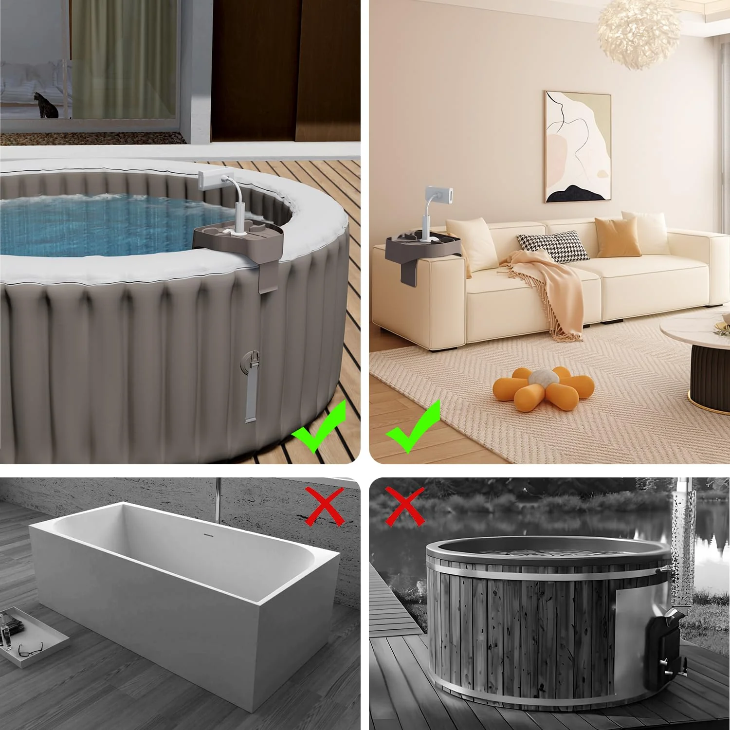 POOLCOMFT Hot Tub Table Tray with Adjustable Phone Holder, Caddy Holds 2 Drinks for Outdoor Inflatable Pool & Spa, Hot Tub Accessories for Adults, Idea Gifts for Women, Mom - Image 3