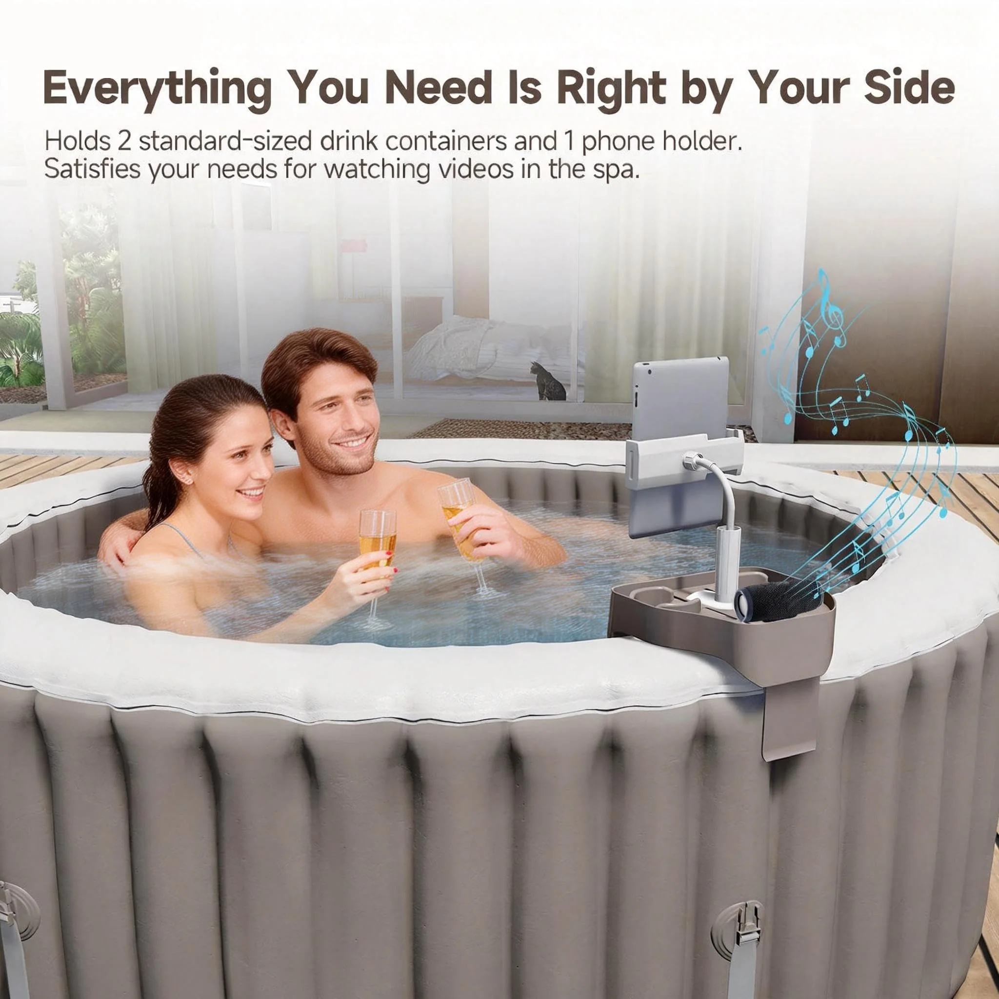 POOLCOMFT Hot Tub Table Tray with Adjustable Phone Holder, Caddy Holds 2 Drinks for Outdoor Inflatable Pool & Spa, Hot Tub Accessories for Adults, Idea Gifts for Women, Mom - Image 5
