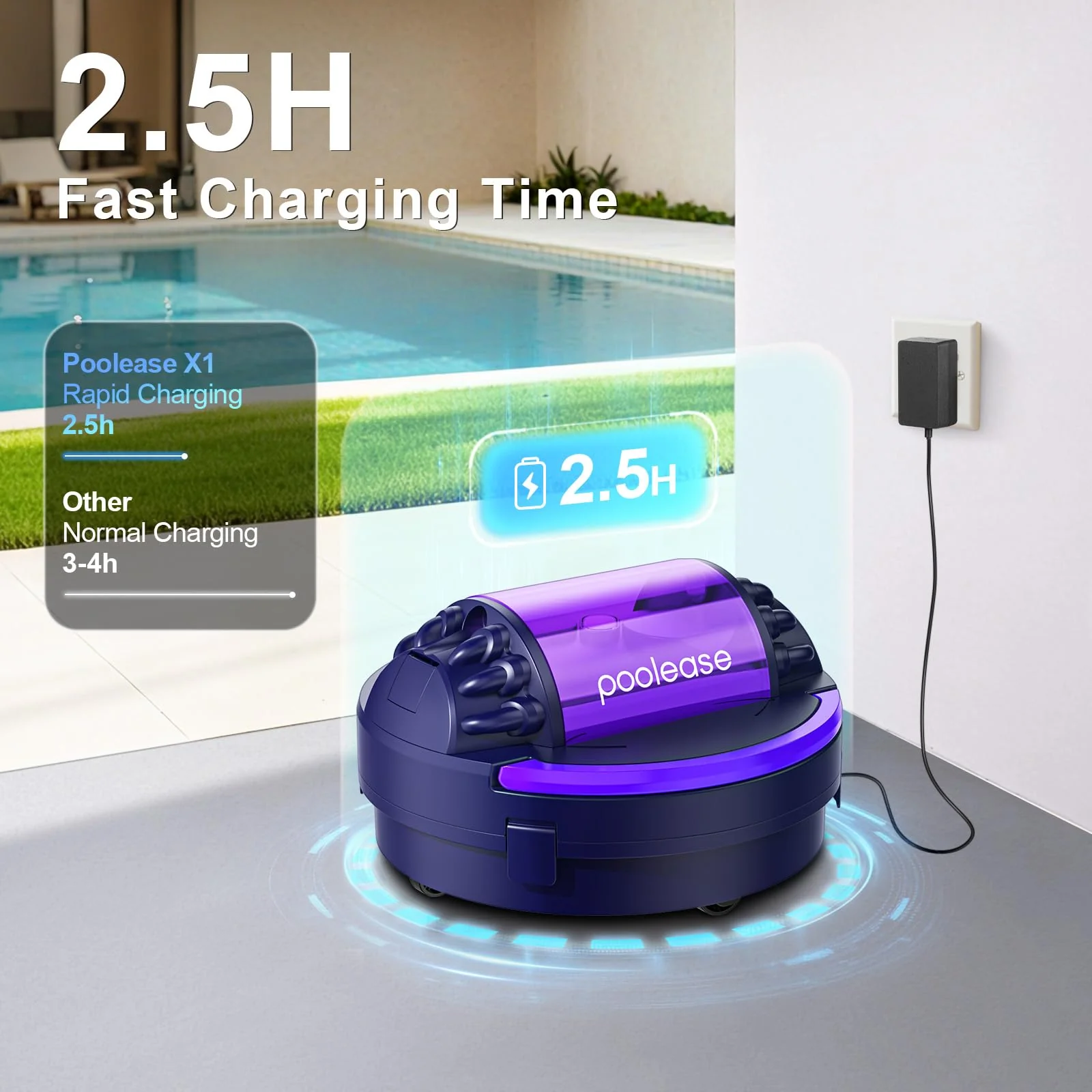 Poolease X1 Cordless Robotic Pool Vacuum, Automatic Pool Cleaner with 45W Dual-Motor, Ideal for Inground Above-Ground Flat Pool, 2L Debris Capacity - Image 4