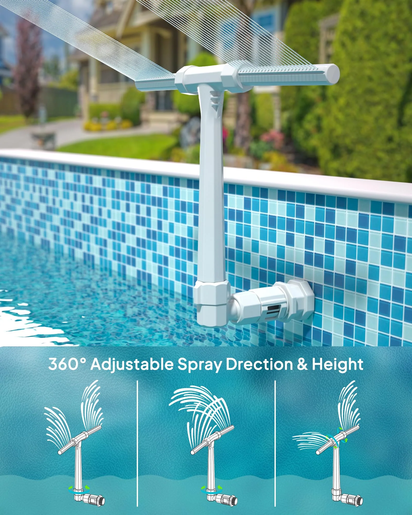 POOLHOUR 2026 Height Upgrade Pool Fountain - Dual Spray High-Pressure Adjustable Waterfall Sprinkler Cooler for Above-Ground & Inground, 360° Cooling Jet & Relaxation Features,White - Image 3