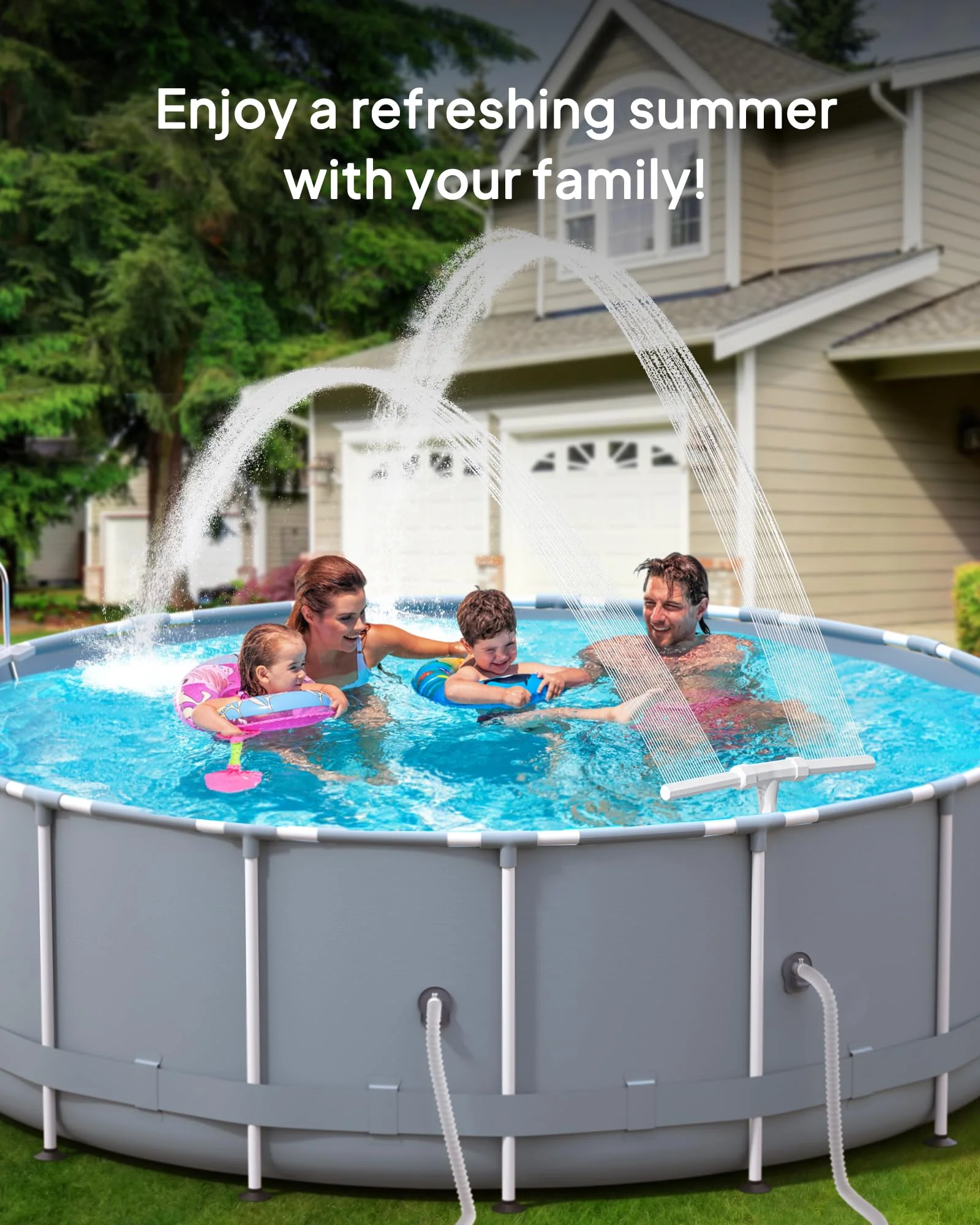 POOLHOUR 2026 Height Upgrade Pool Fountain - Dual Spray High-Pressure Adjustable Waterfall Sprinkler Cooler for Above-Ground & Inground, 360° Cooling Jet & Relaxation Features,White - Image 5