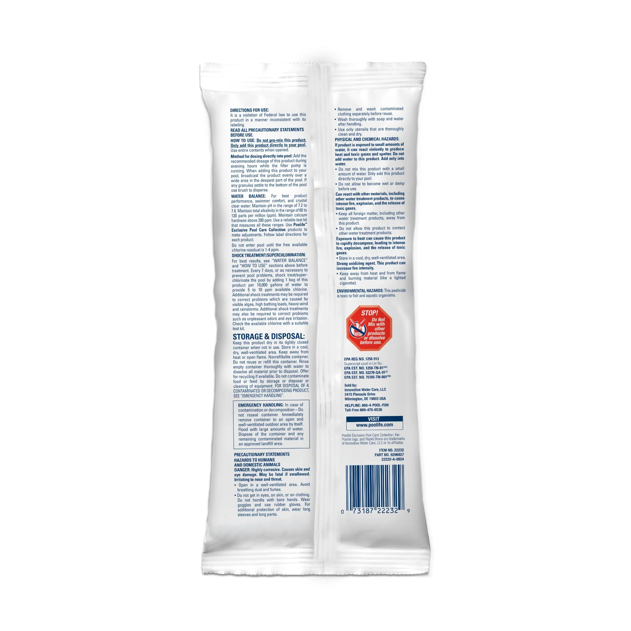 Poolife Rapid Shock for Pool’s Algae, Bacteria, Contaminant Removal - Fast-Dissolving, CYA-Free Calcium Hypochlorite Pool Shock for Clean Water - Chlorine Granules for Above/Inground Pools - 1lbx6 Bag - Image 6