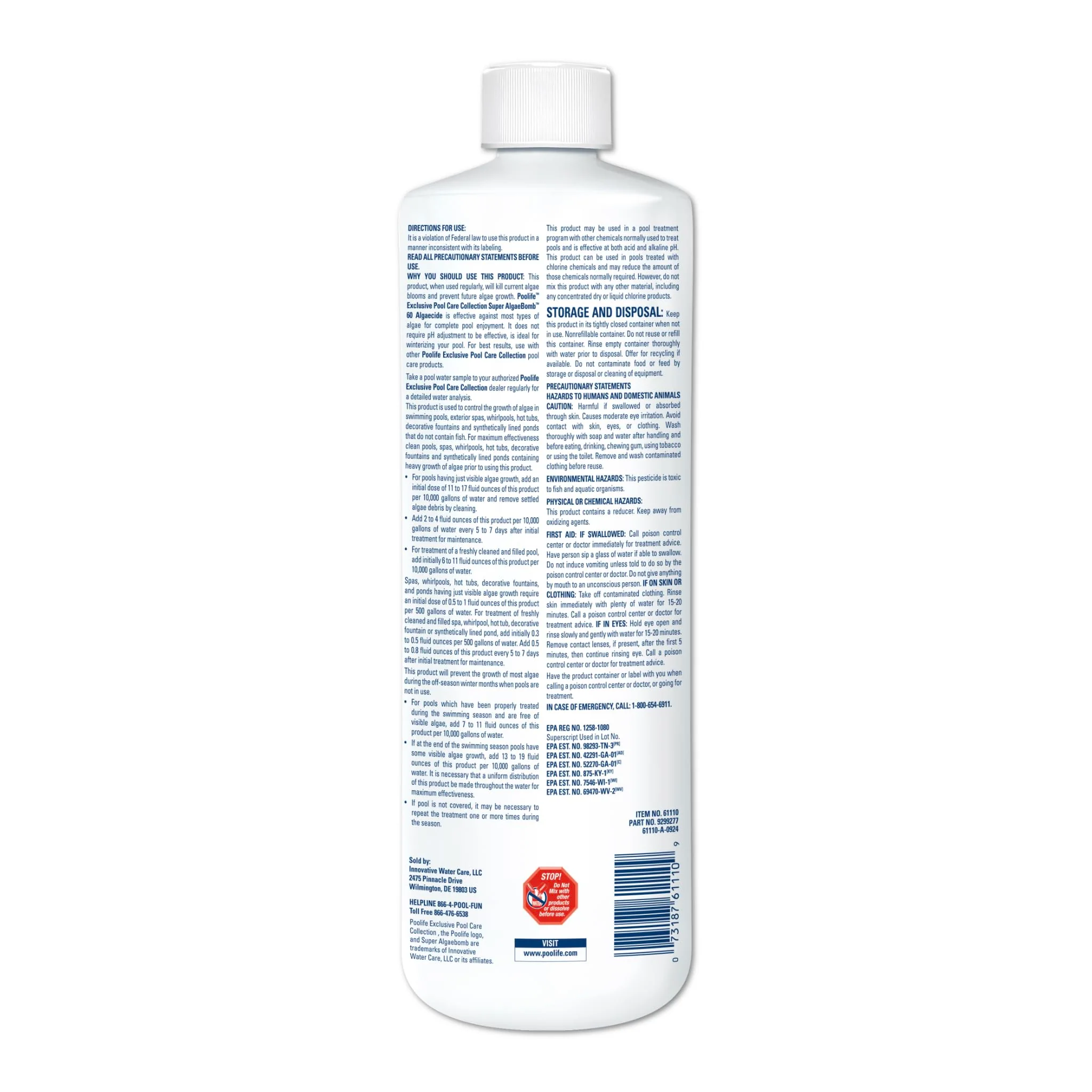 Poolife Super Algae Bomb Polyquat 60 Algaecide - Fast-Acting, Non-Foaming Pool Algaecide for Green, Black, Mustard Algae - Ideal for Spas & Fountains & Winterizing - 1 qt Liquid with Long Protection - Image 6