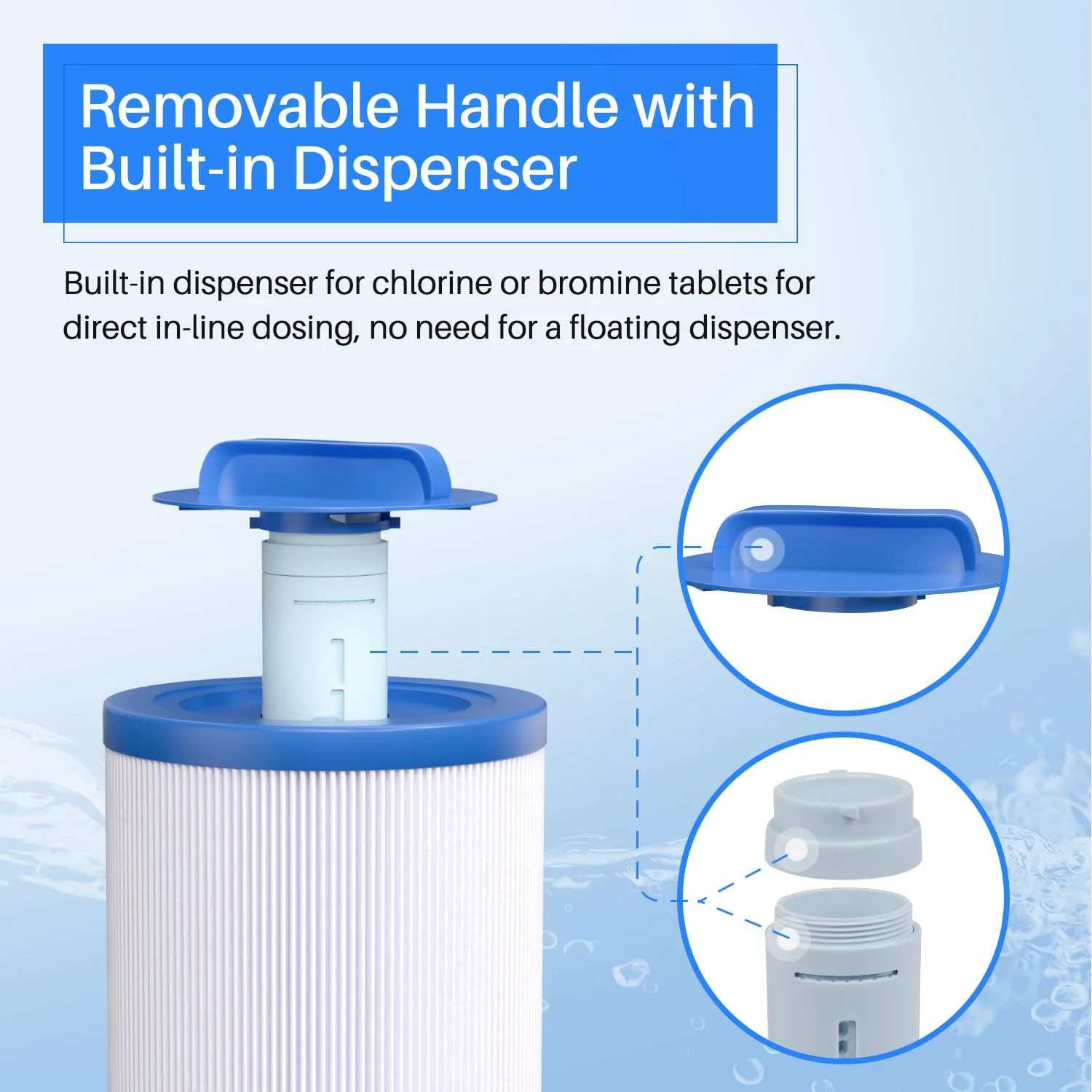 POOLPURE 6CH-940RP Removable Handle Spa Filter Replaces PWW50P3(1 1/2" Coarse Thread), 6CH-940, 817-0050, Filbur FC-0359, 25252, with Built-in Chlorine Dispenser, Screw in SAE Thread Filter 2Pack - Image 8
