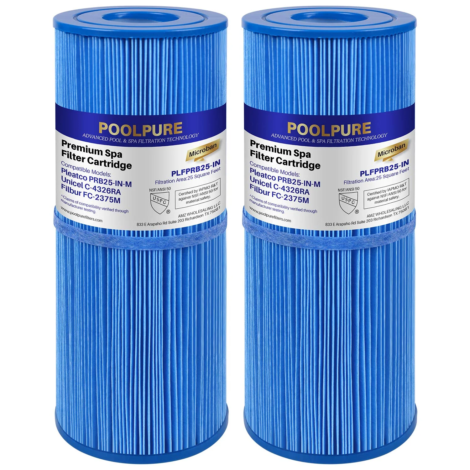 POOLPURE Antimicrobia PRB25-IN-M Spa Filter Replaces Unicel C-4326RA, Guardian 413-106, Filbur FC-2375M, 3005845, 17-2327, 100586, 33521, 25392, 817-2500, 5X13 Spa Filter, 2 Pack